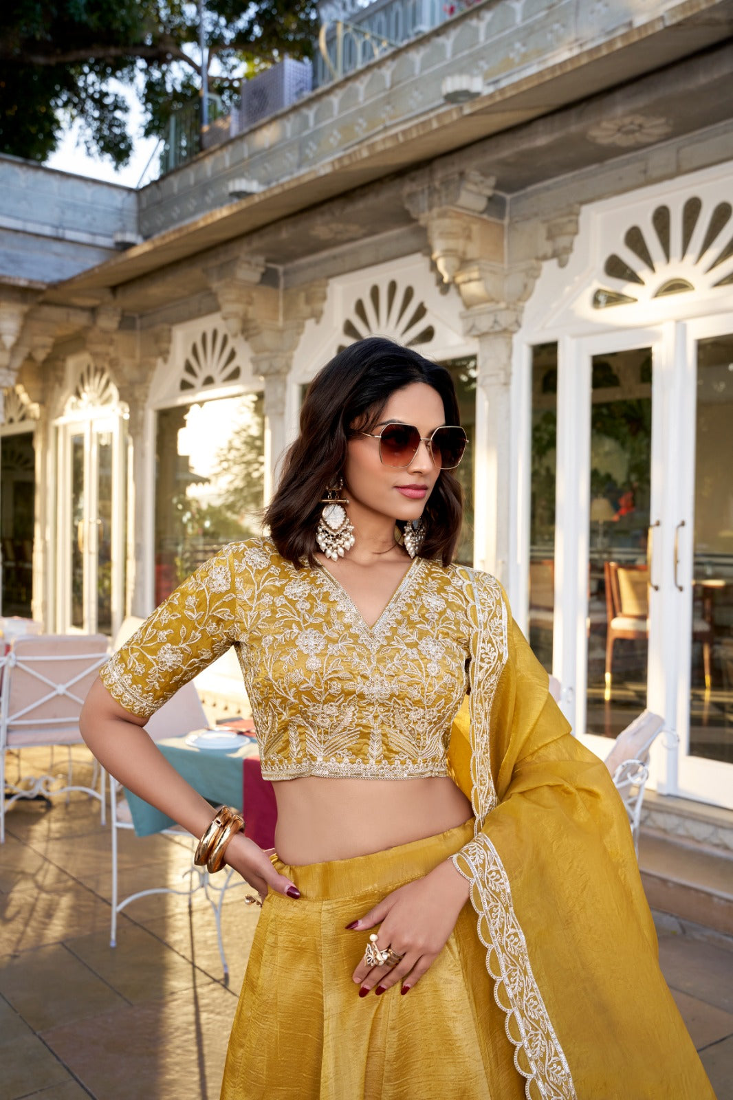 Mustard Zari Embroidered Sequins Lehenga For Celebrations Festive Wear