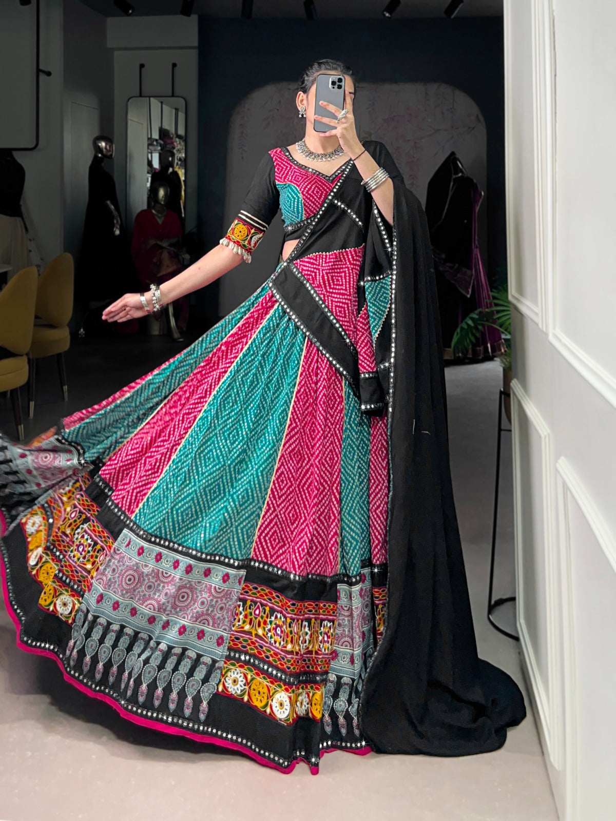 Captivating Multi-Color Mirror Work Navratri Special Lehenga Choli
