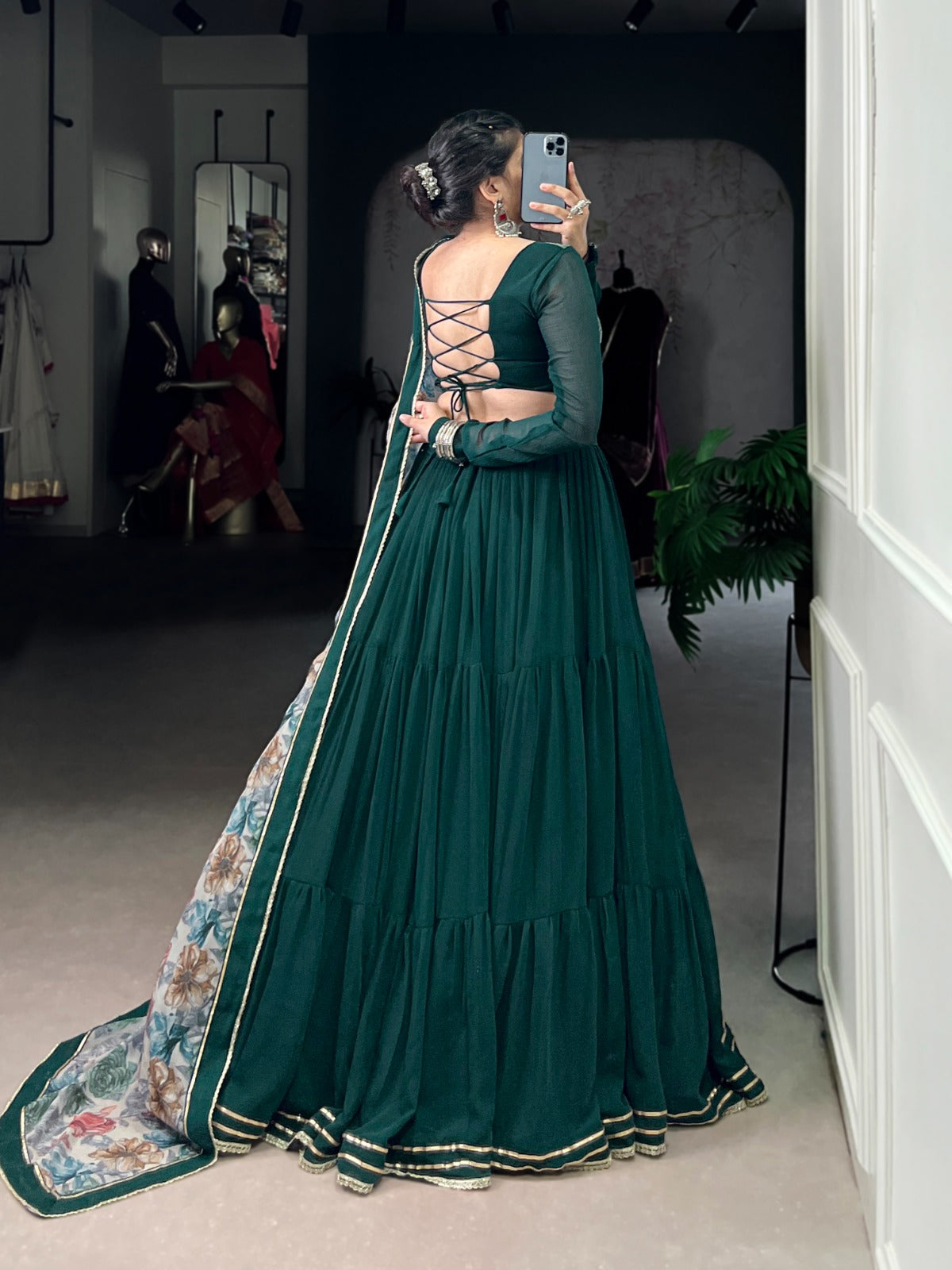 Memorial Green Thread embroidered Work Georgette Lehenga Choli