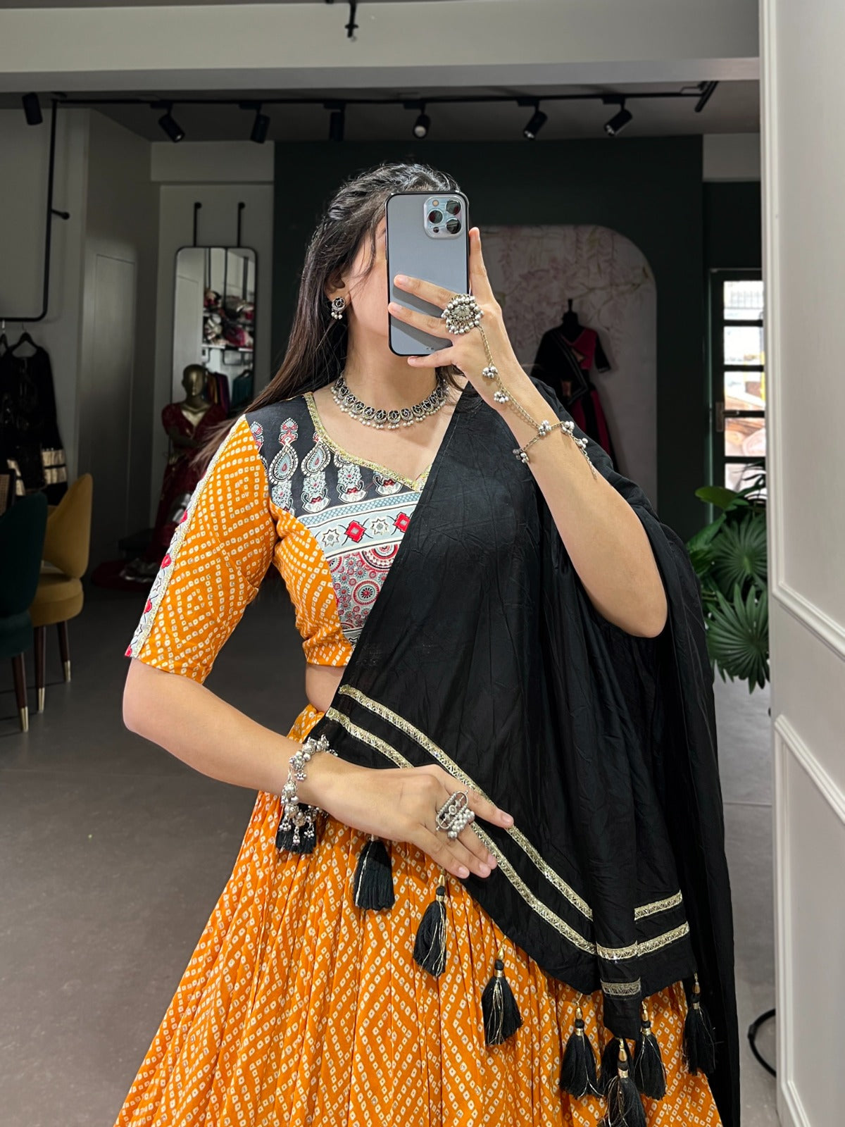 Yellow Color Rayon Bandhej Print Navratri Lehenga Choli Set