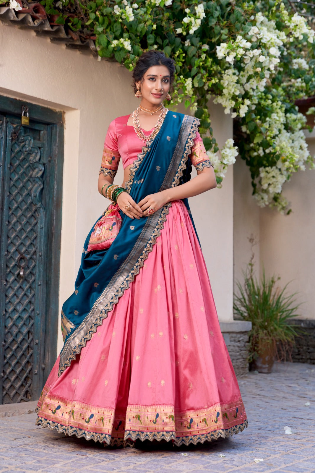 Embroidered Jacquard Silk Lehenga Choli