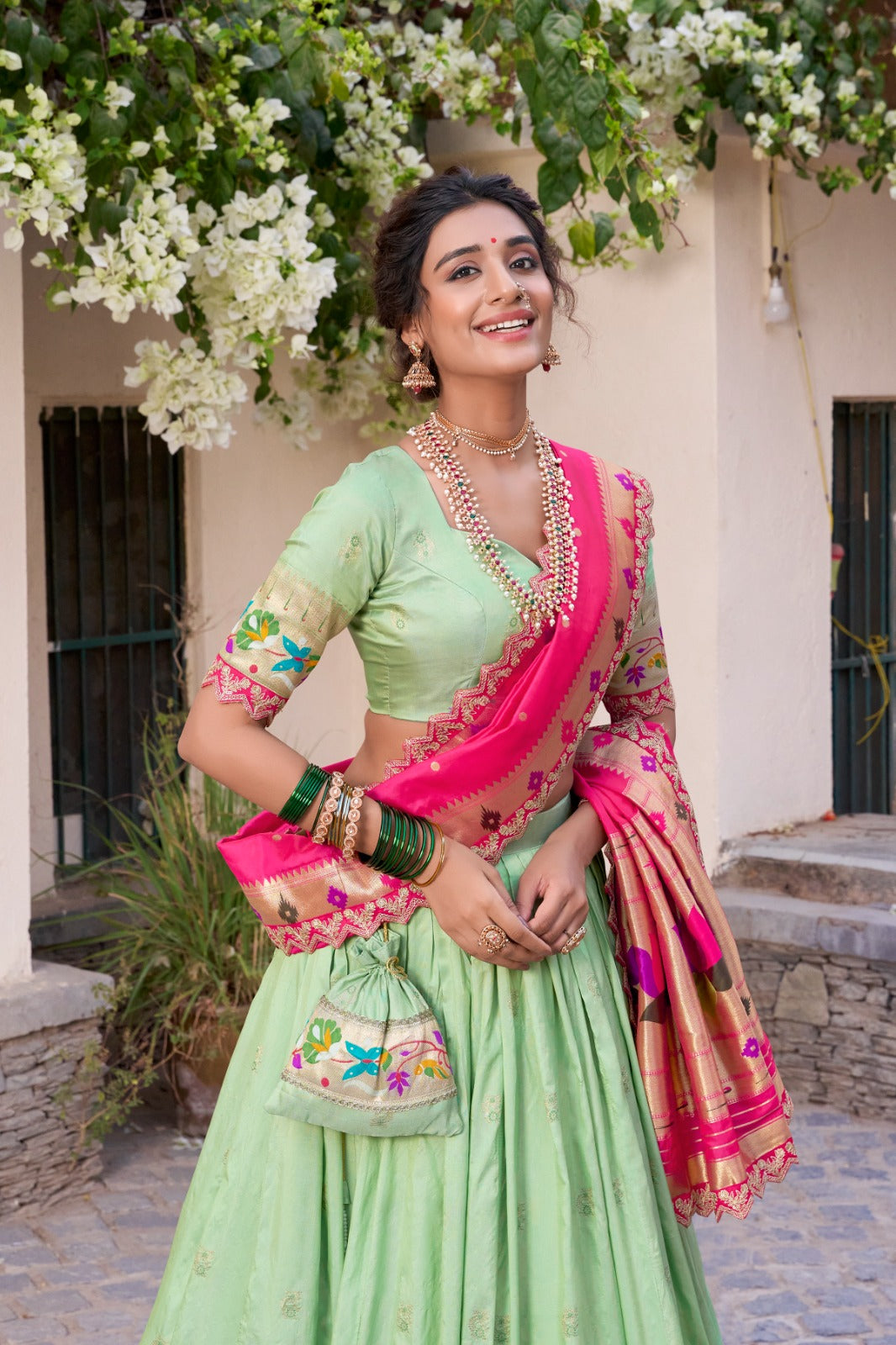 Embroidered Jacquard Silk Lehenga Choli