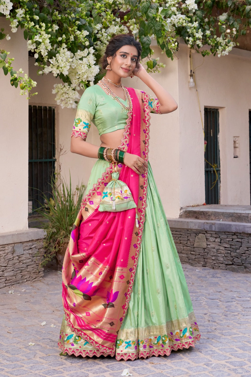 Embroidered Jacquard Silk Lehenga Choli