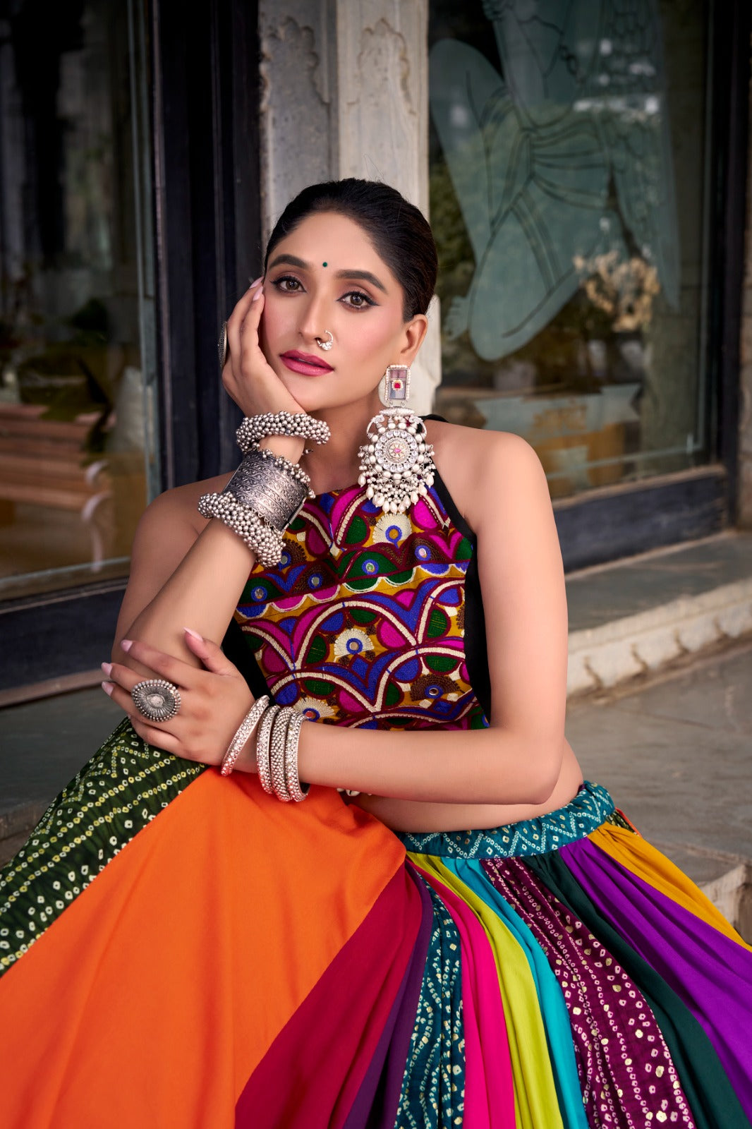 Multi Color Original Mirror Gamthi Work With Lace Touch Up Rayon Chaniya Choli