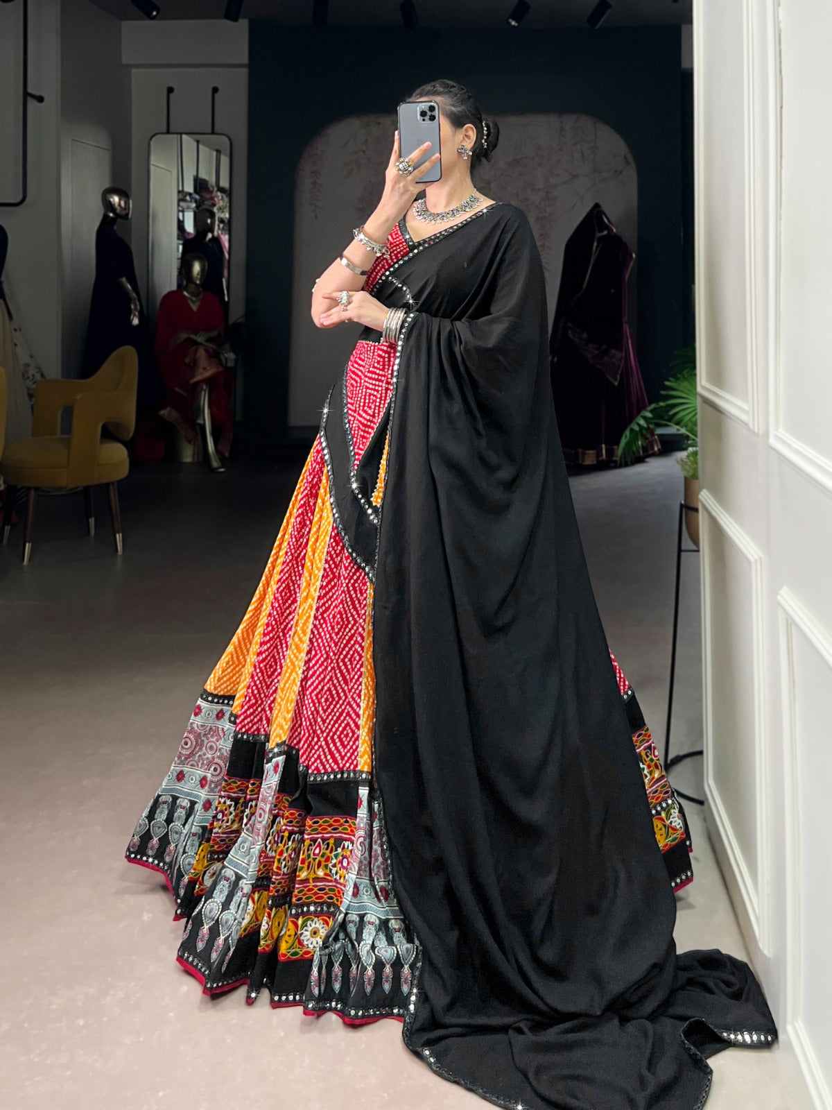 Captivating Multi-Color Mirror Work Navratri Special Lehenga Choli