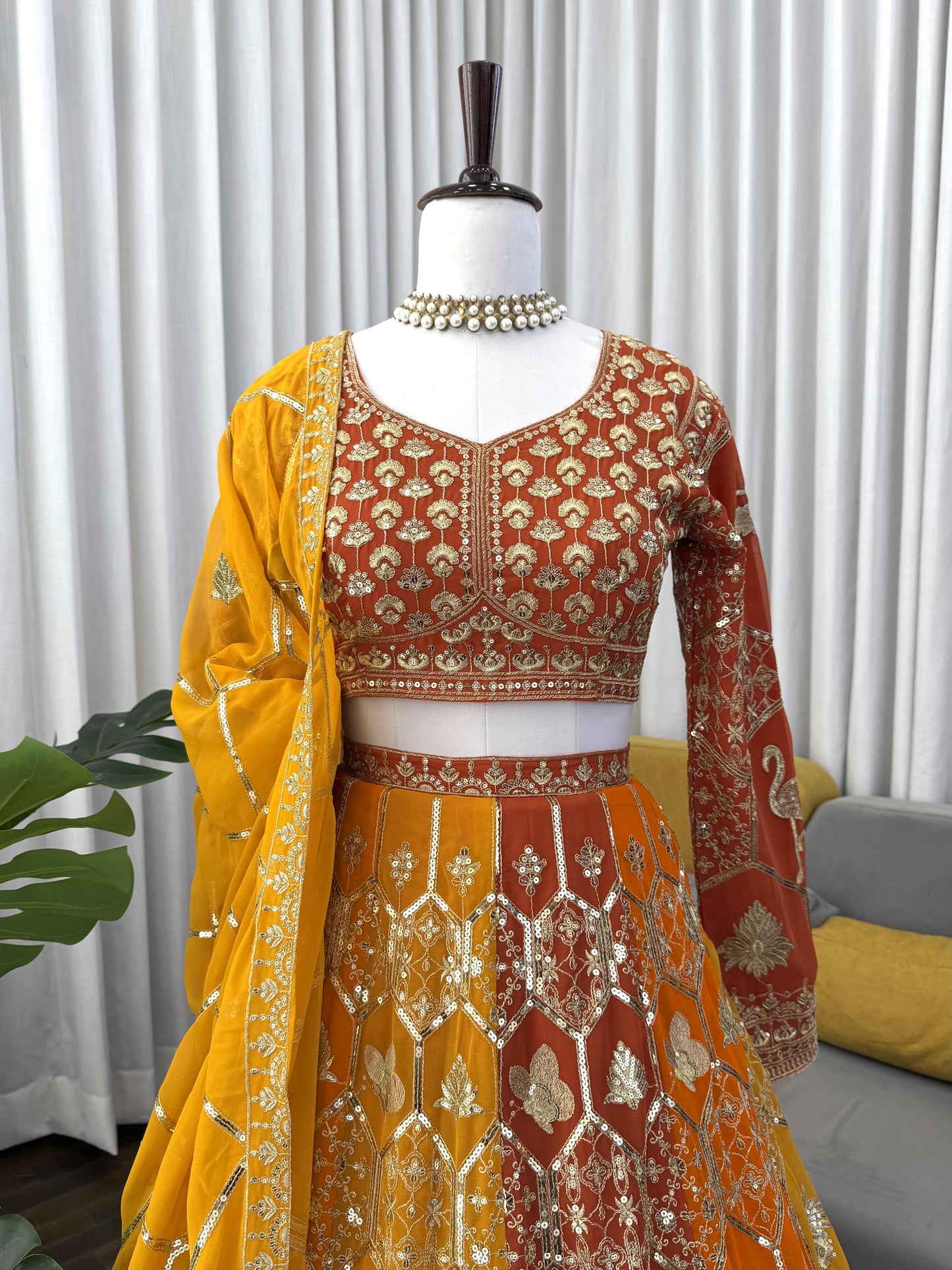 Foux Gorgette Intricate Thread & Sequnce Embroidery Lehenga