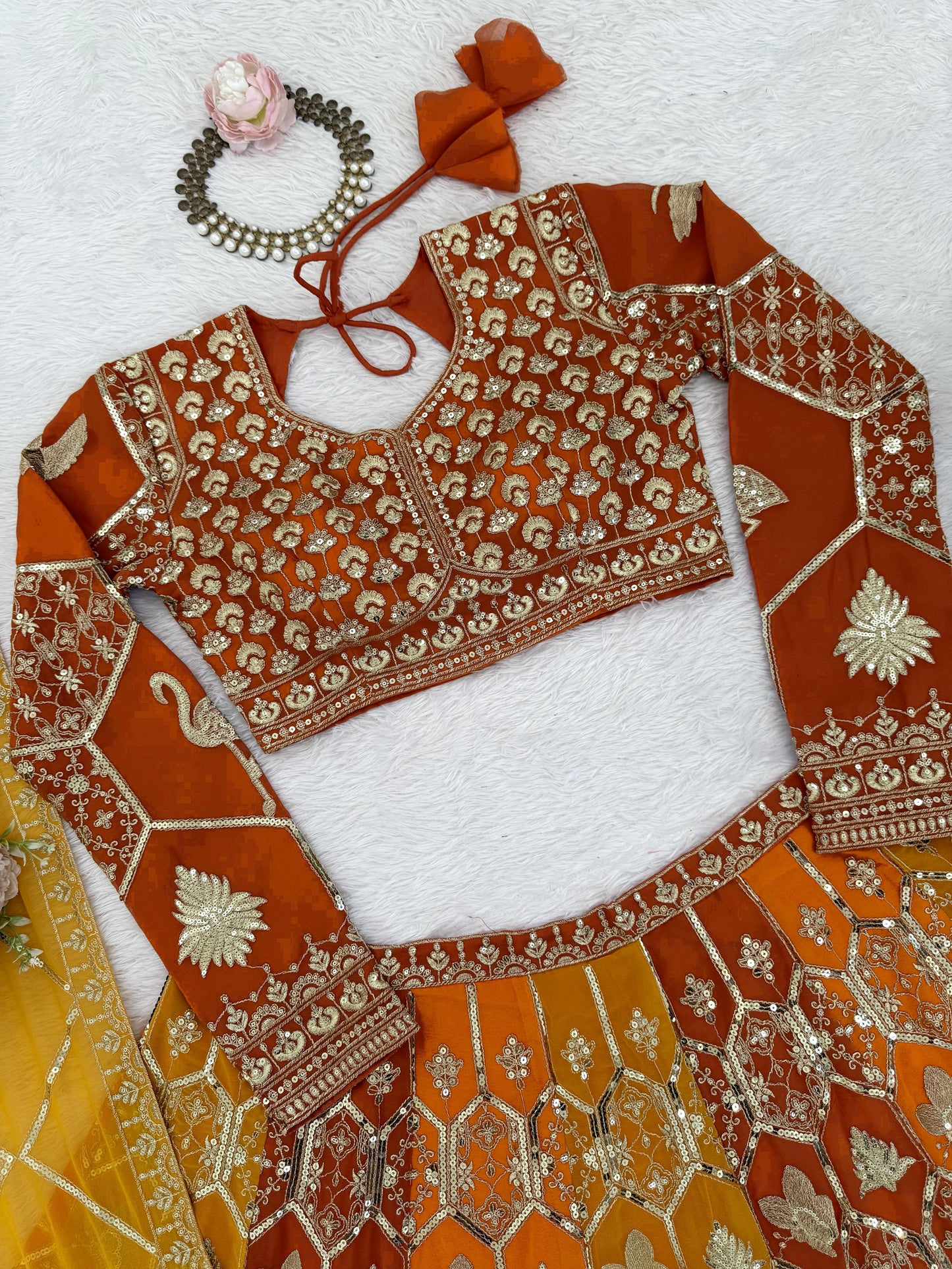 Foux Gorgette Intricate Thread & Sequnce Embroidery Lehenga