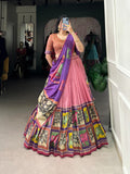 Women's Tussar Silk Lehenga Choli Set with Floral and Foil Print