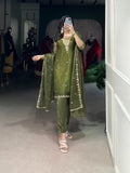 Mehendi Kurti Pant in Gold Coin With Sequence Embroidery and Dupatta