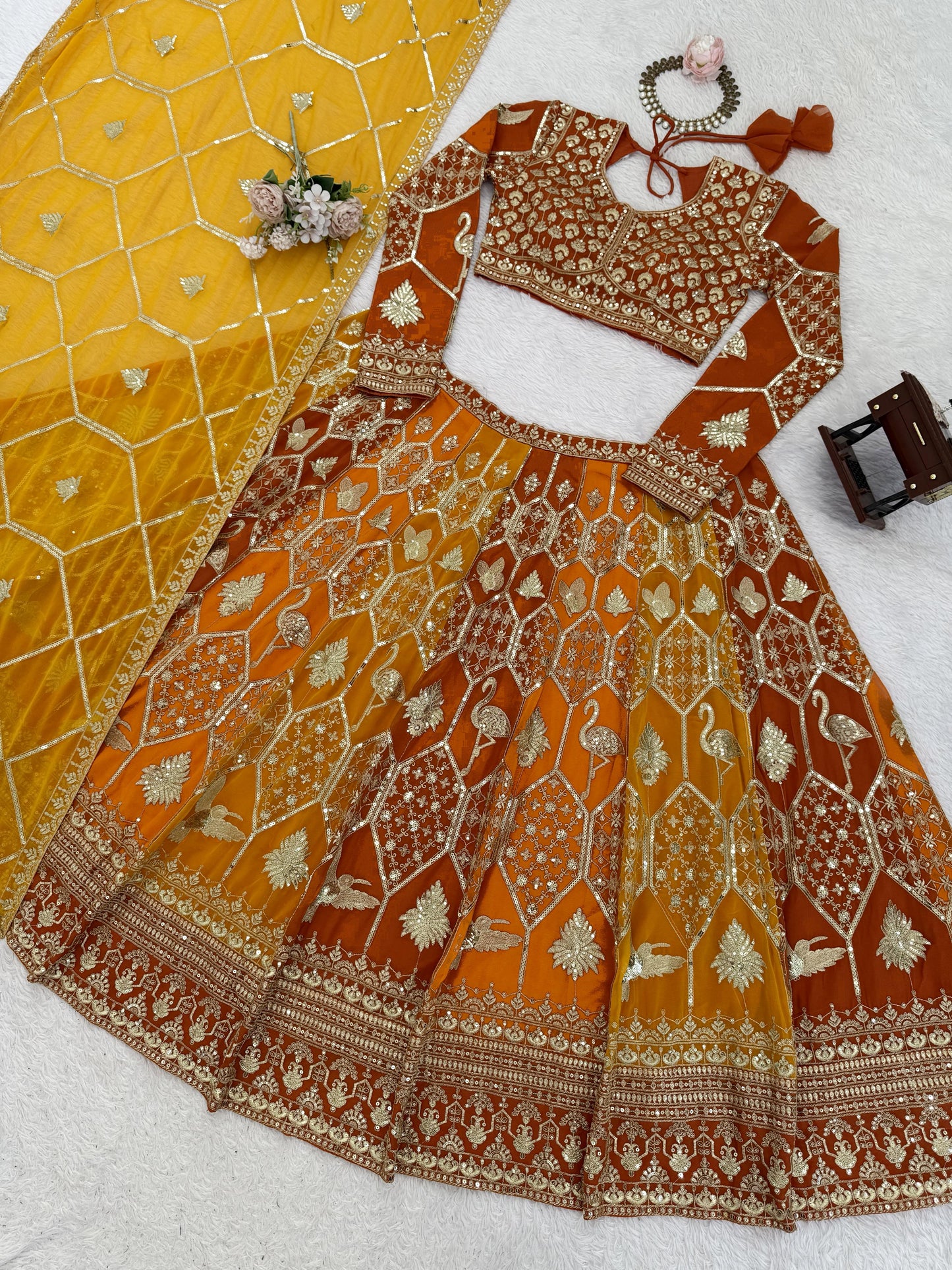 Foux Gorgette Intricate Thread & Sequnce Embroidery Lehenga