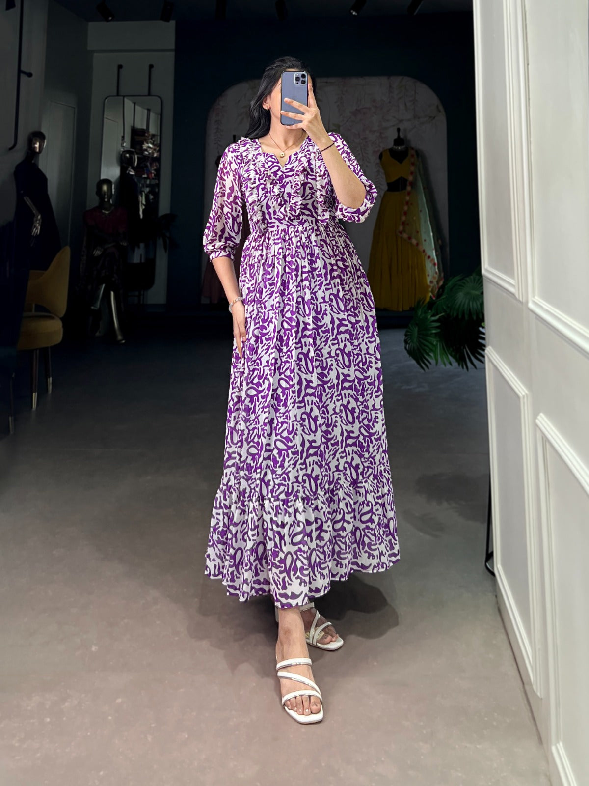 Designer Summer Frock in Georgette With Print Western Dress
