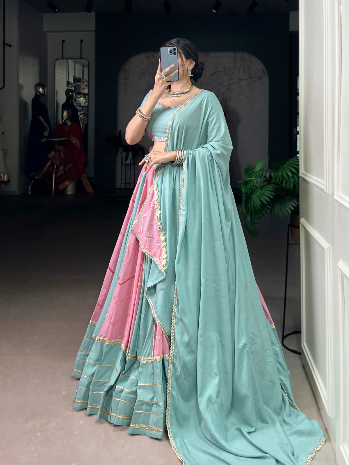 Light Pink Color Emboidery Work With Lace Touch Up Rayon Chaniya Choli