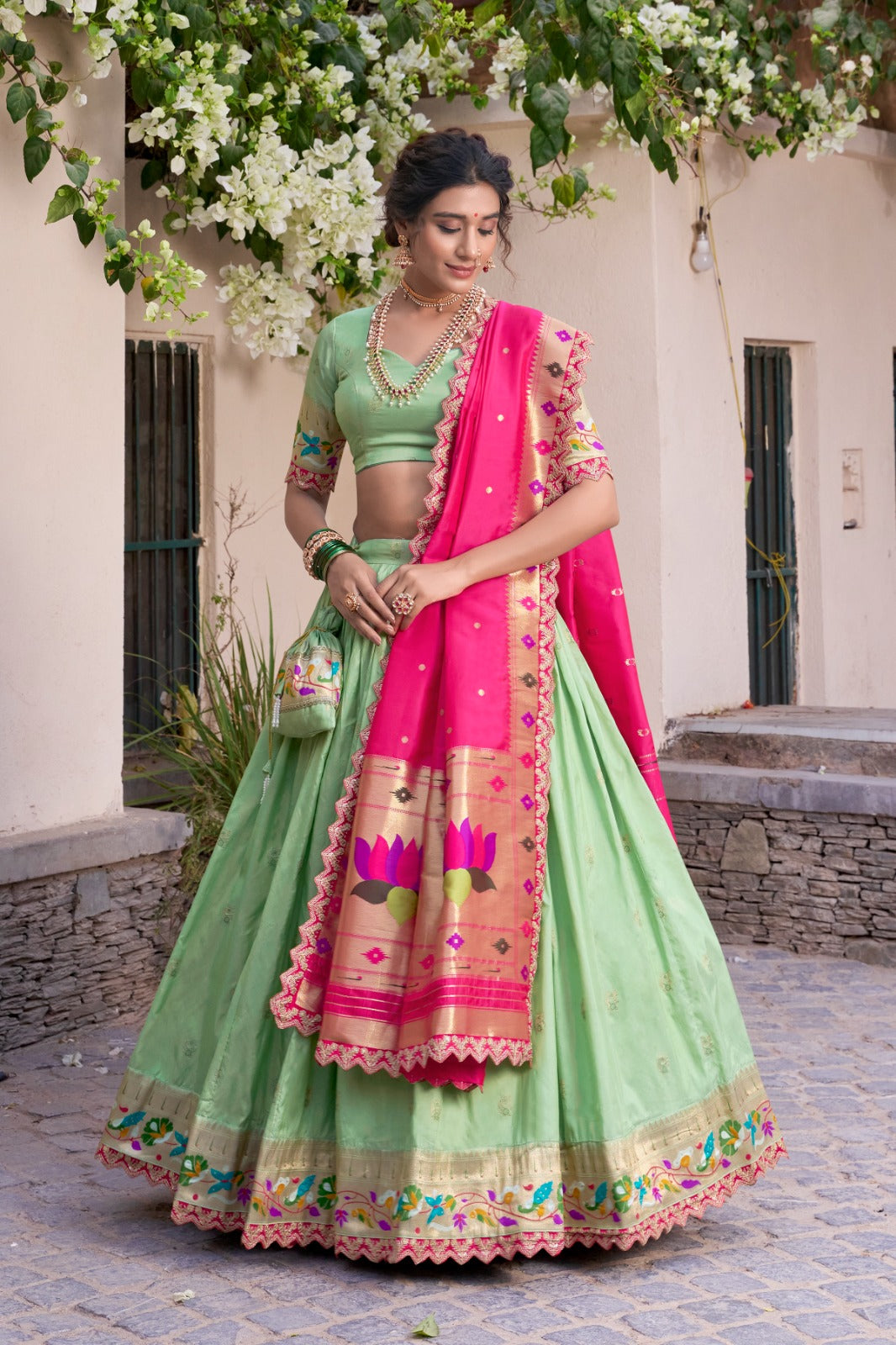 Embroidered Jacquard Silk Lehenga Choli
