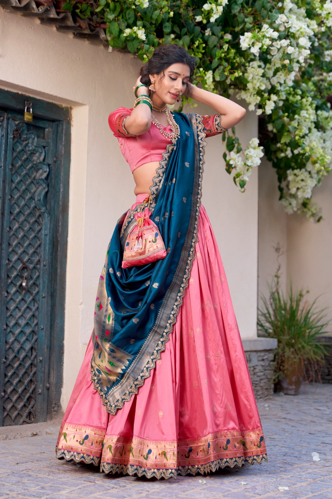 Embroidered Jacquard Silk Lehenga Choli