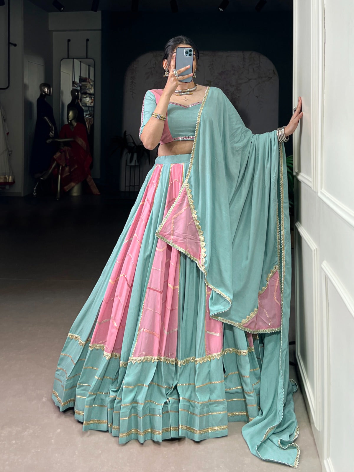 Light Pink Color Emboidery Work With Lace Touch Up Rayon Chaniya Choli