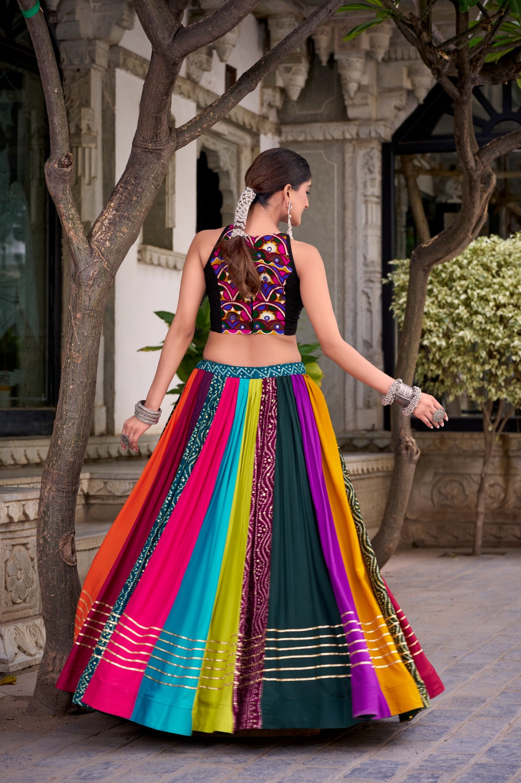 Multi Color Original Mirror Gamthi Work With Lace Touch Up Rayon Chaniya Choli