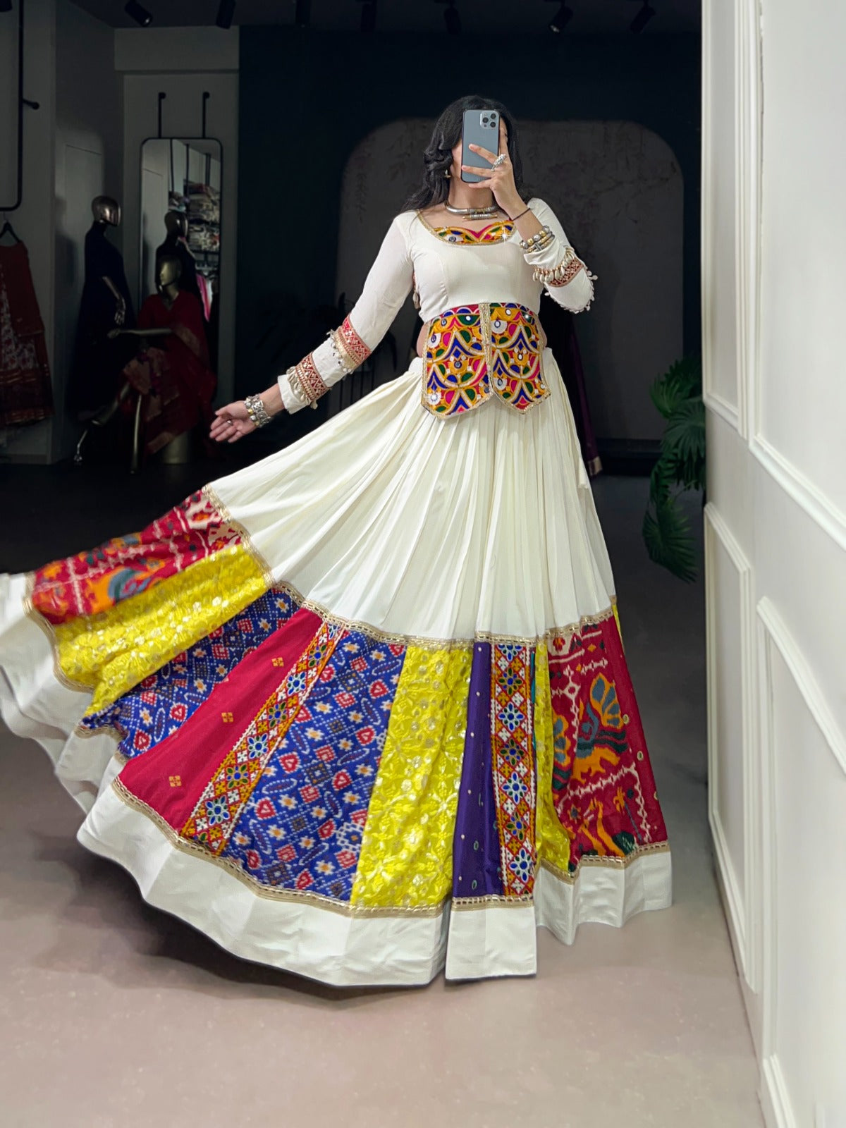 Multicolor beauty with a touch of tradition – designed for Garba moves
