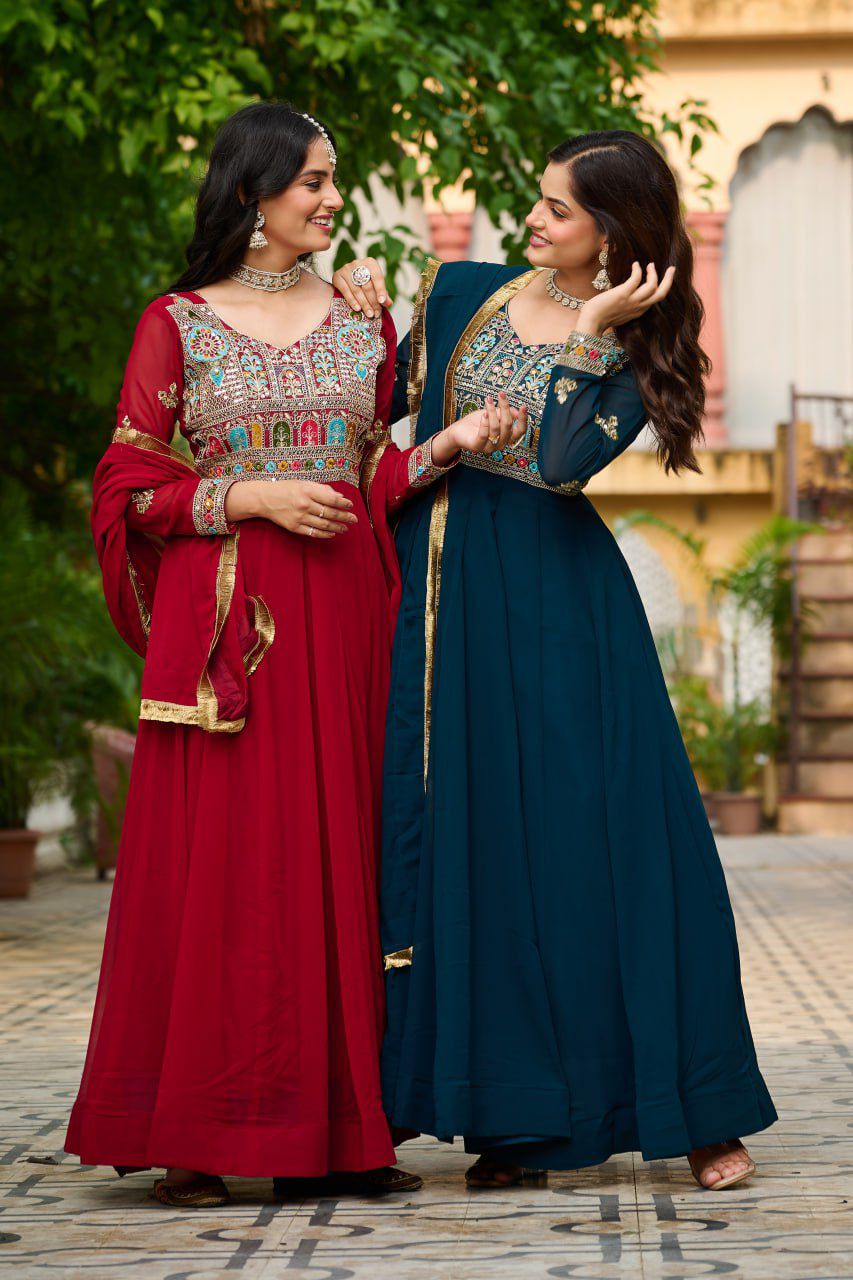 Launching New Party Wear Look Gown Dupatta Set