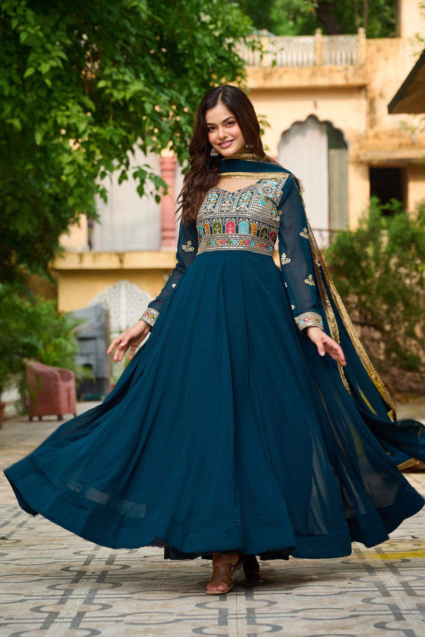 Launching New Party Wear Look Gown Dupatta Set