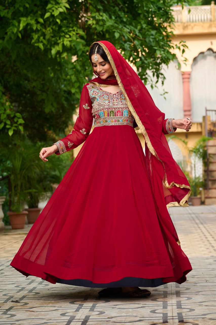 Launching New Party Wear Look Gown Dupatta Set