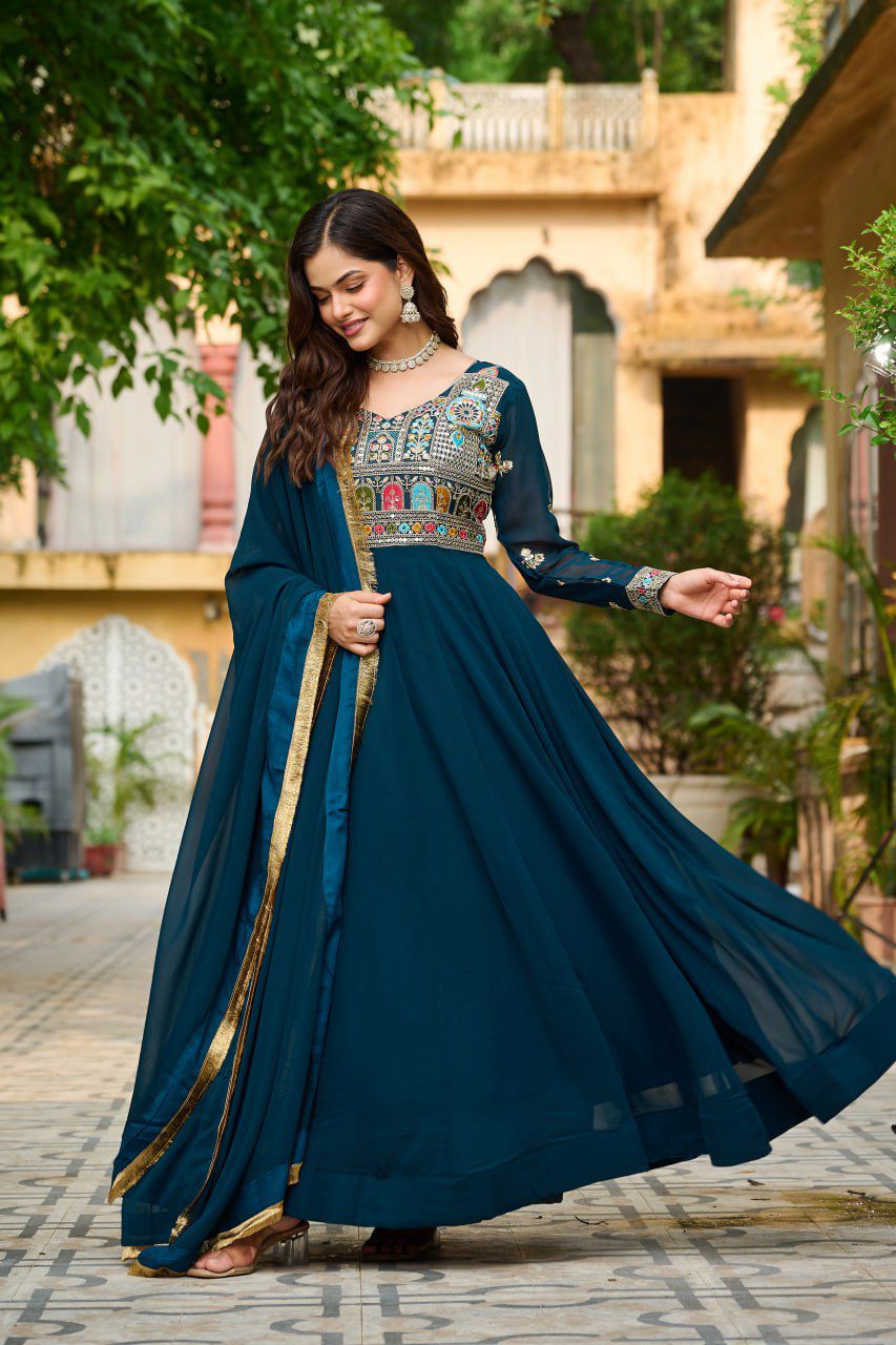 Launching New Party Wear Look Gown Dupatta Set