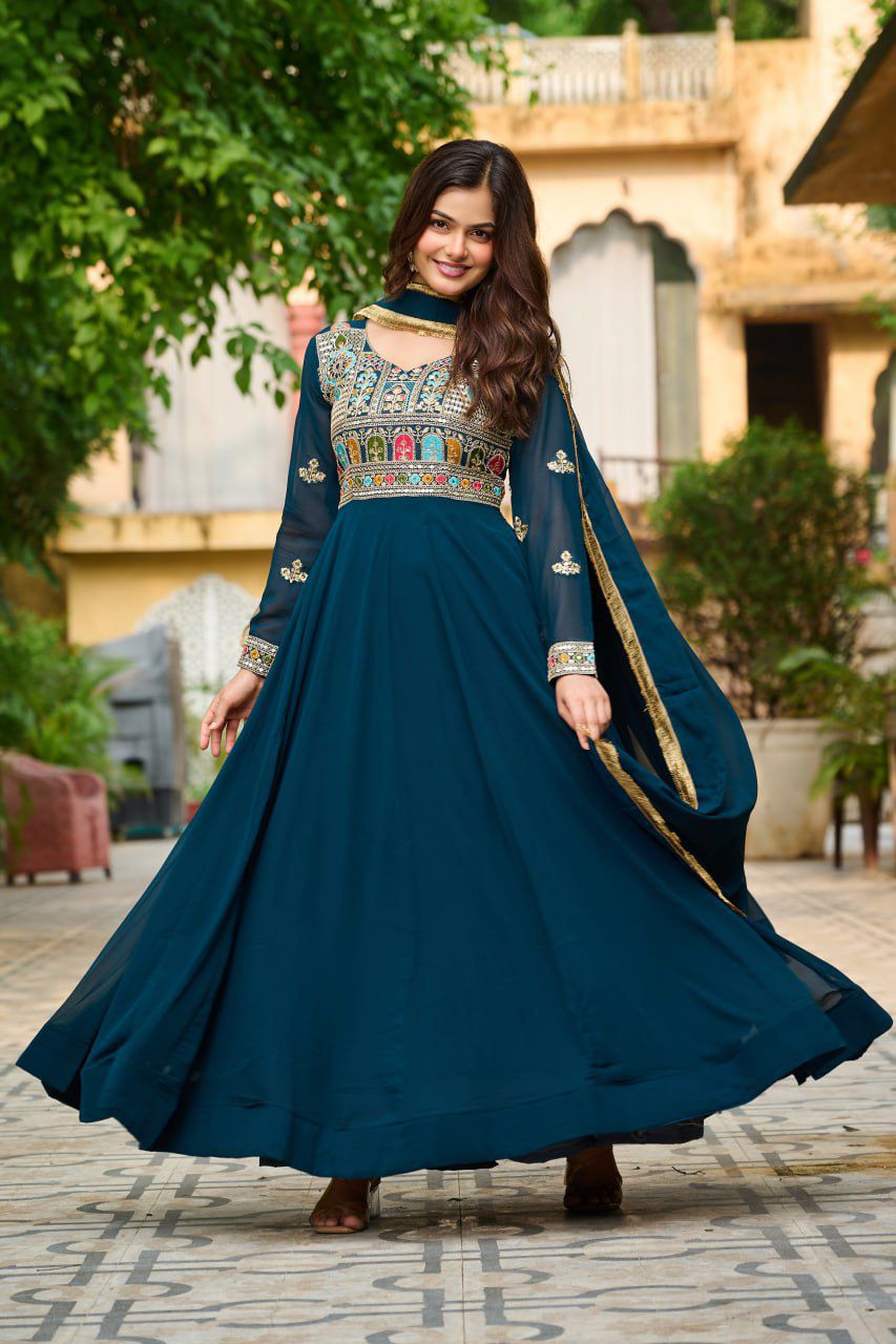 Launching New Party Wear Look Gown Dupatta Set