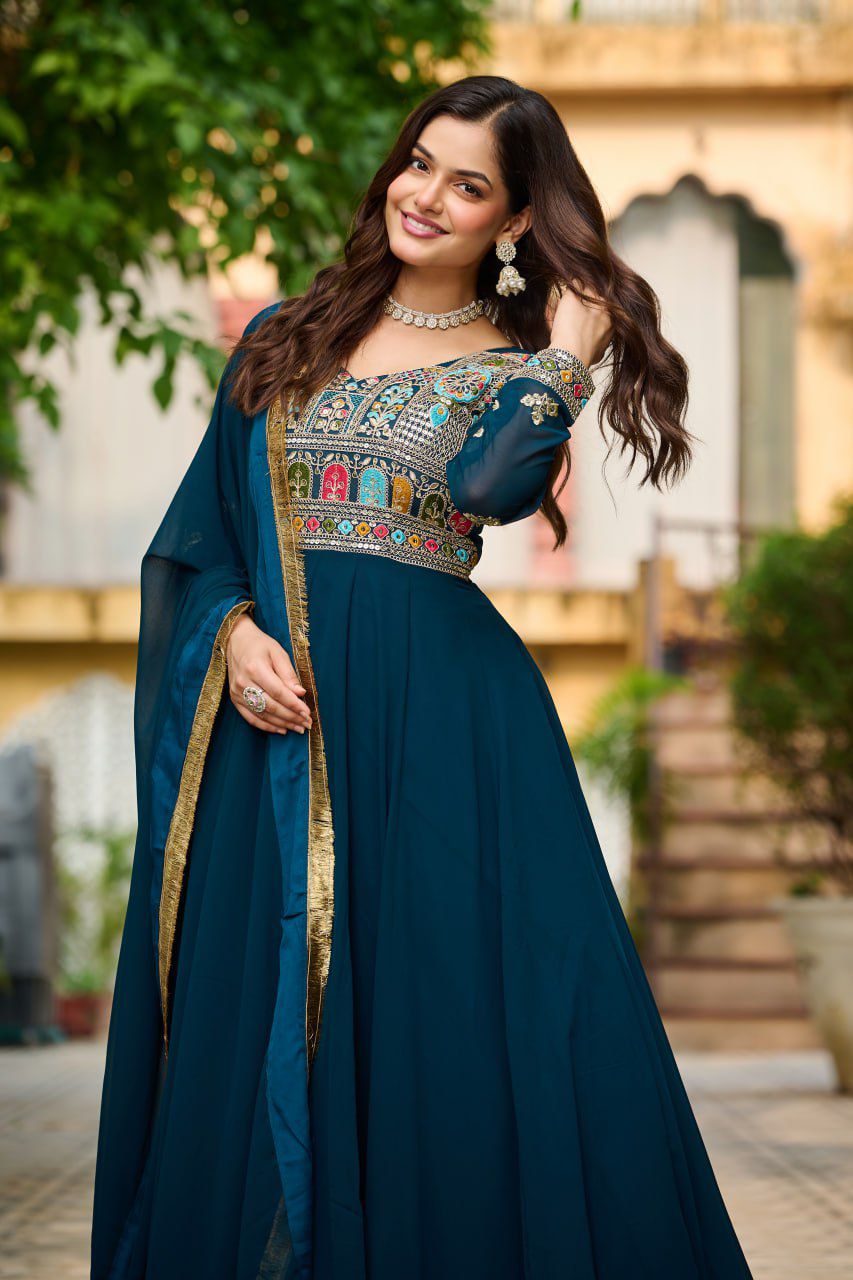 Launching New Party Wear Look Gown Dupatta Set