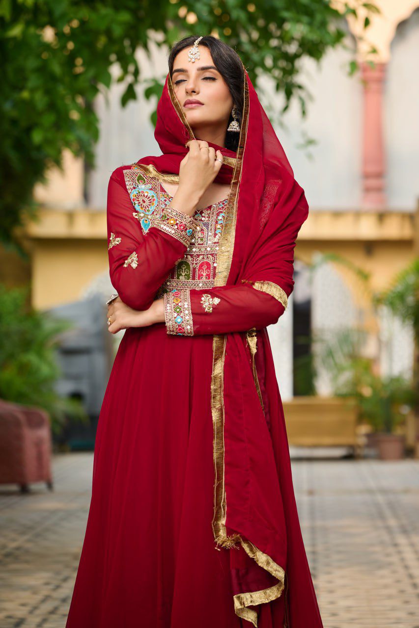 Launching New Party Wear Look Gown Dupatta Set