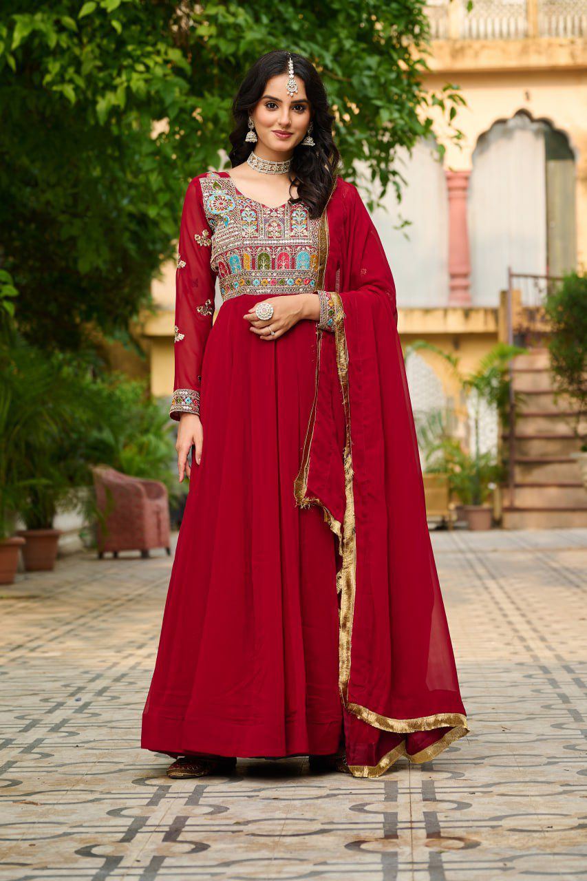Launching New Party Wear Look Gown Dupatta Set