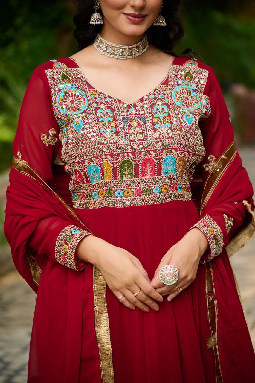 Launching New Party Wear Look Gown Dupatta Set