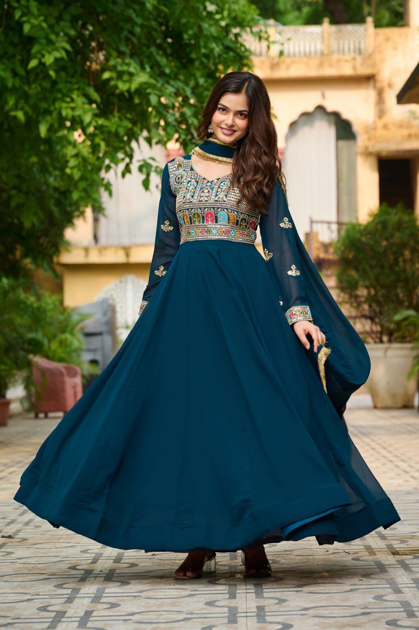Launching New Party Wear Look Gown Dupatta Set