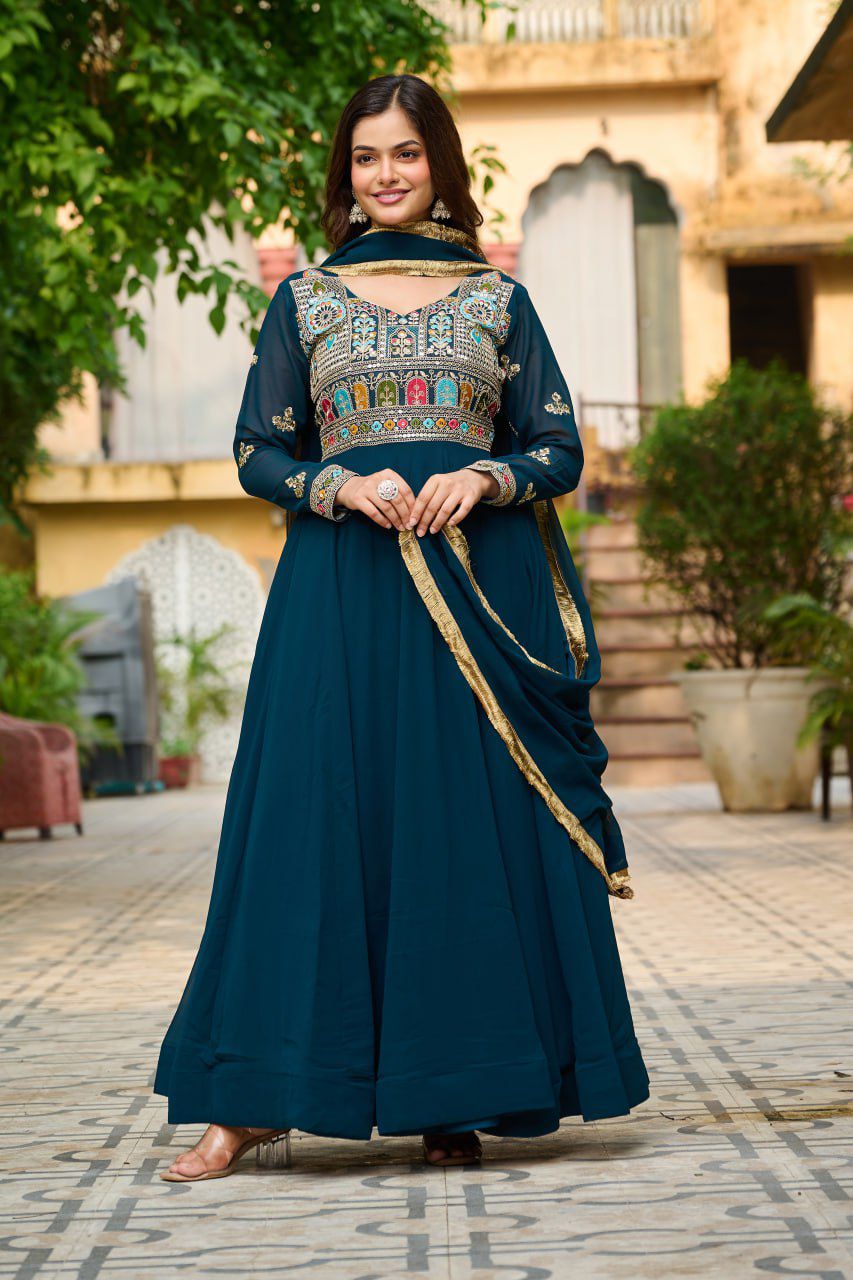 Launching New Party Wear Look Gown Dupatta Set