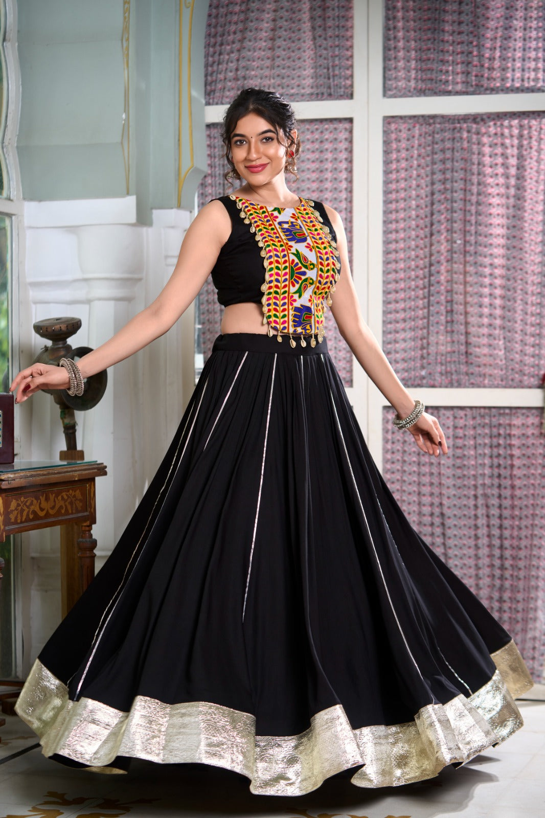 Festive Fashion at Its Best: Rayon Lehenga and Gamthi Work Blouse for Navratri