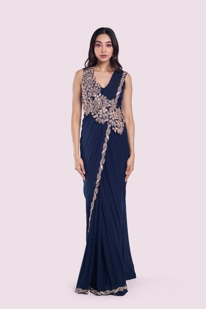 New Super Trending Embroidery cording work ready to wear saree with Embroidery Blouse