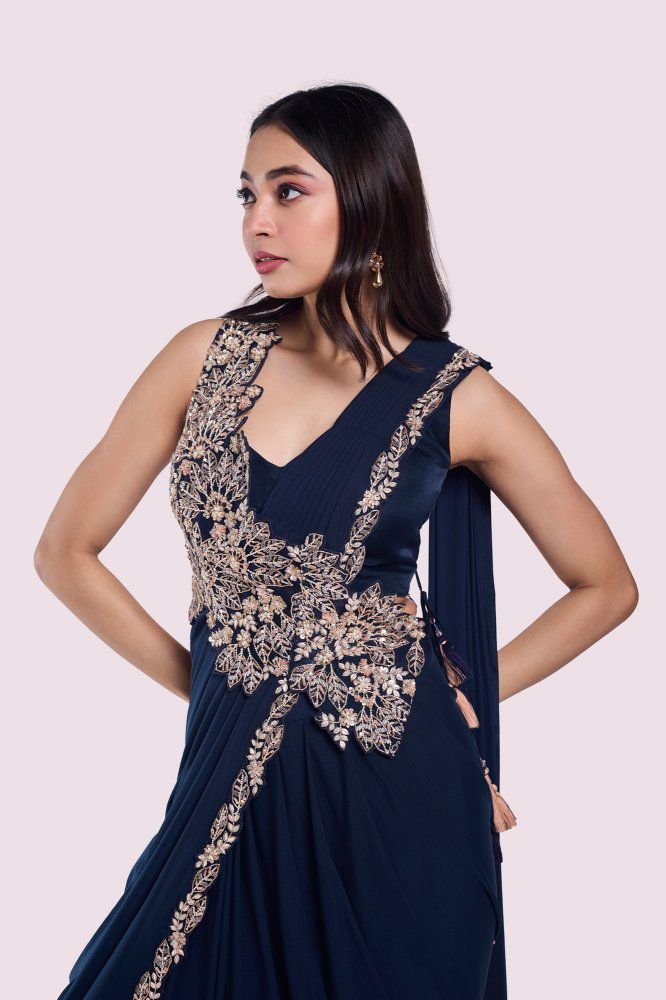 New Super Trending Embroidery cording work ready to wear saree with Embroidery Blouse