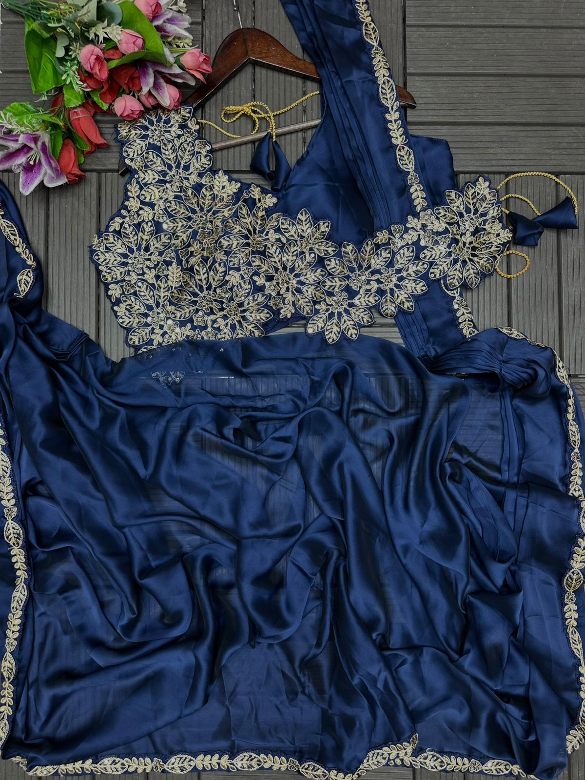 New Super Trending Embroidery cording work ready to wear saree with Embroidery Blouse