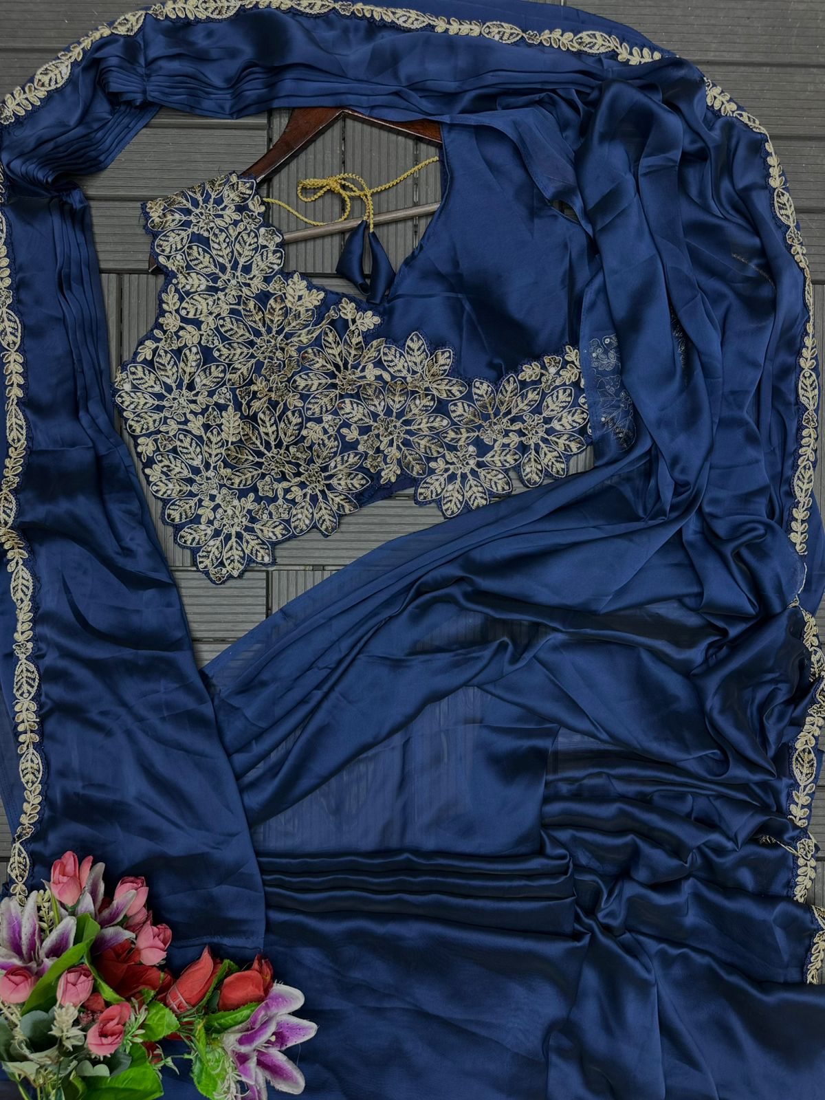 New Super Trending Embroidery cording work ready to wear saree with Embroidery Blouse