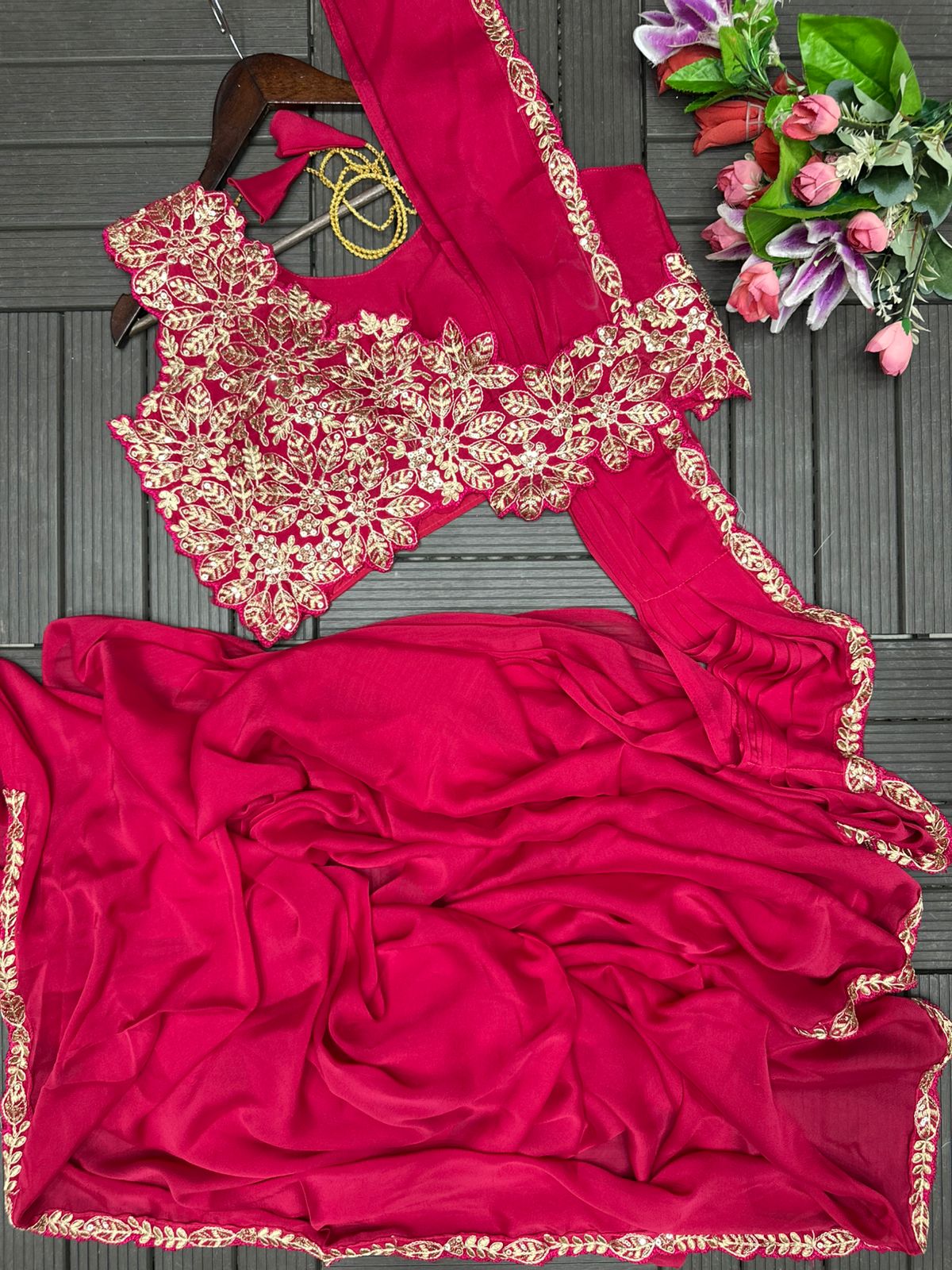 New Super Trending Embroidery cording work ready to wear saree with Embroidery Blouse