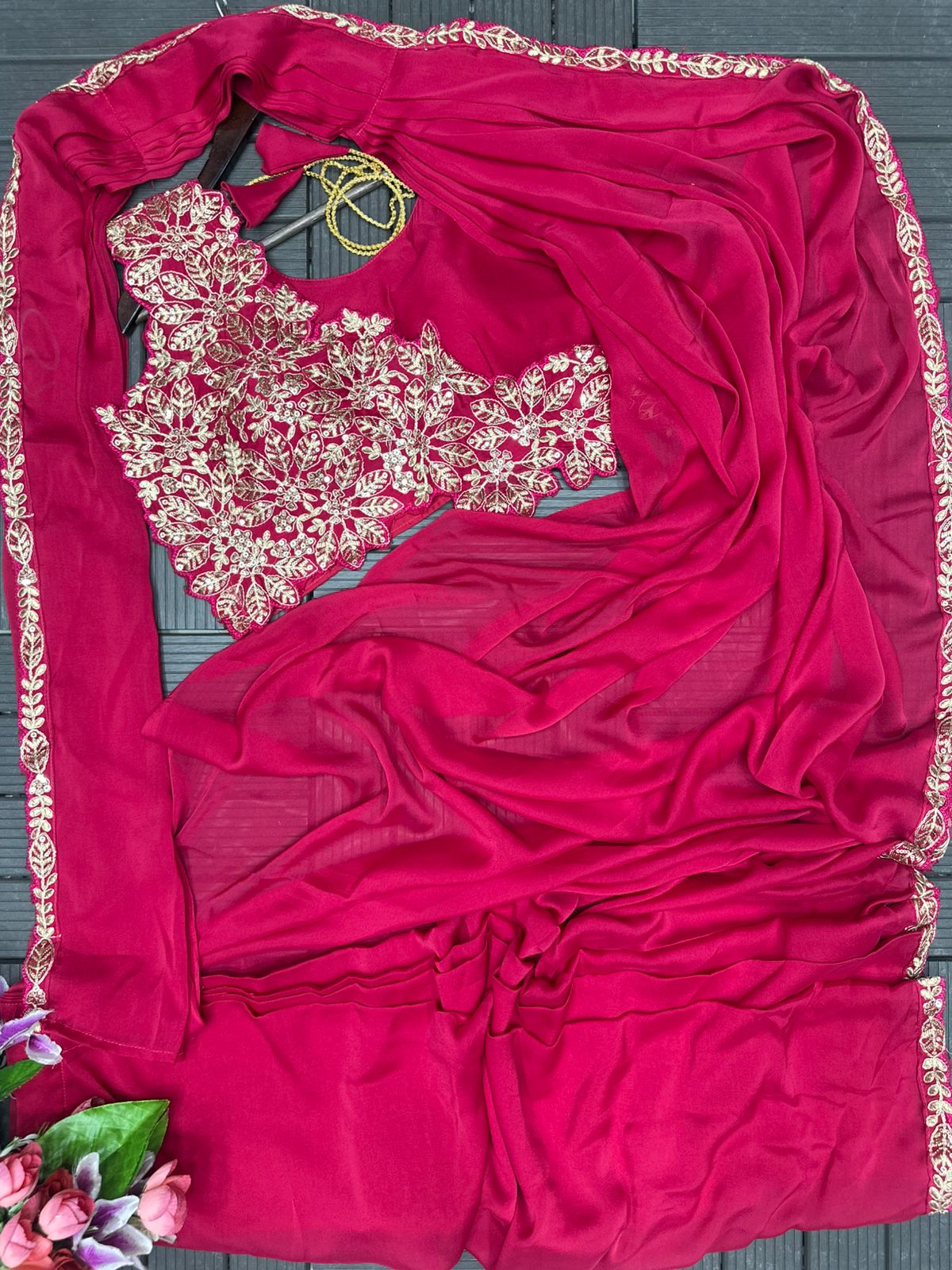 New Super Trending Embroidery cording work ready to wear saree with Embroidery Blouse