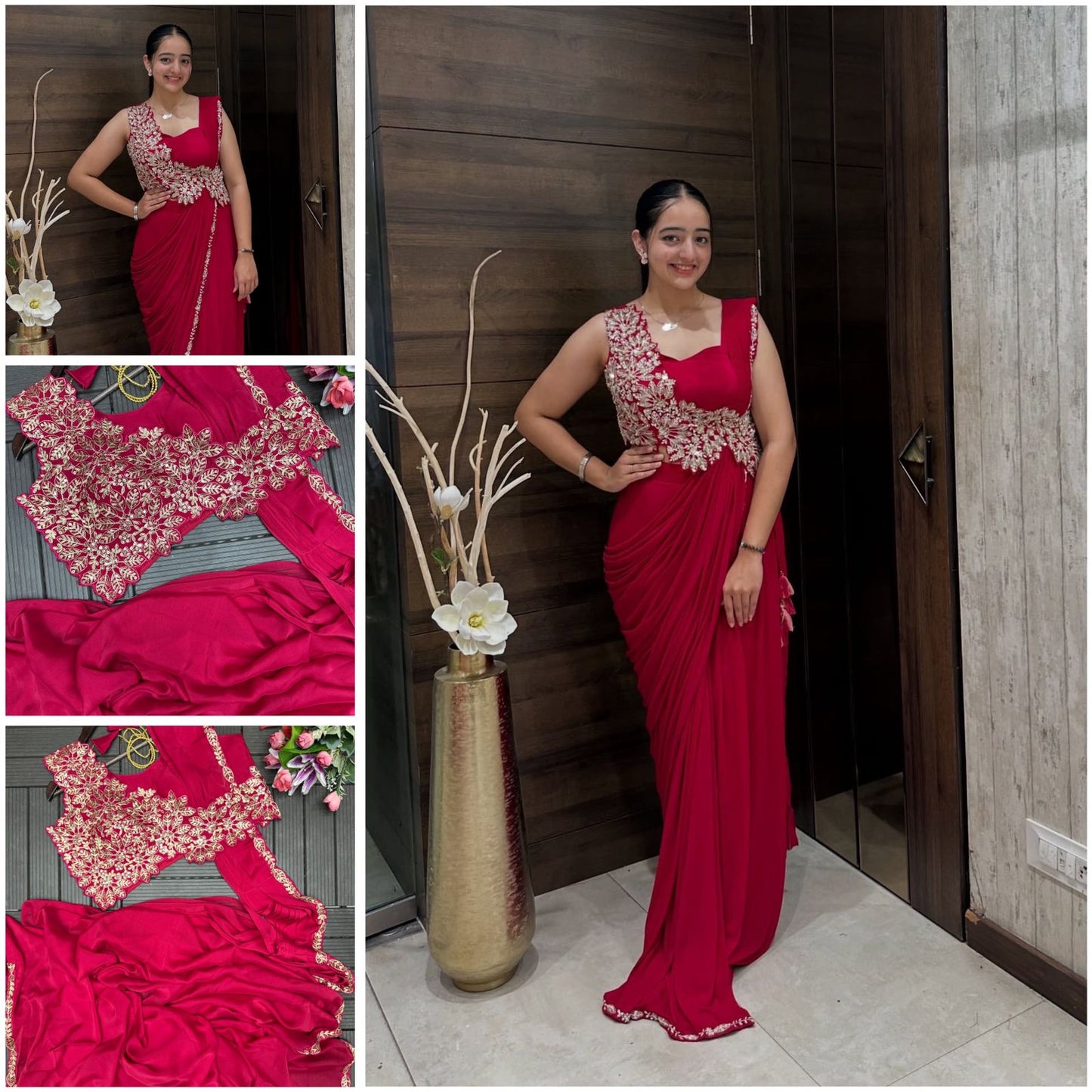 New Super Trending Embroidery cording work ready to wear saree with Embroidery Blouse