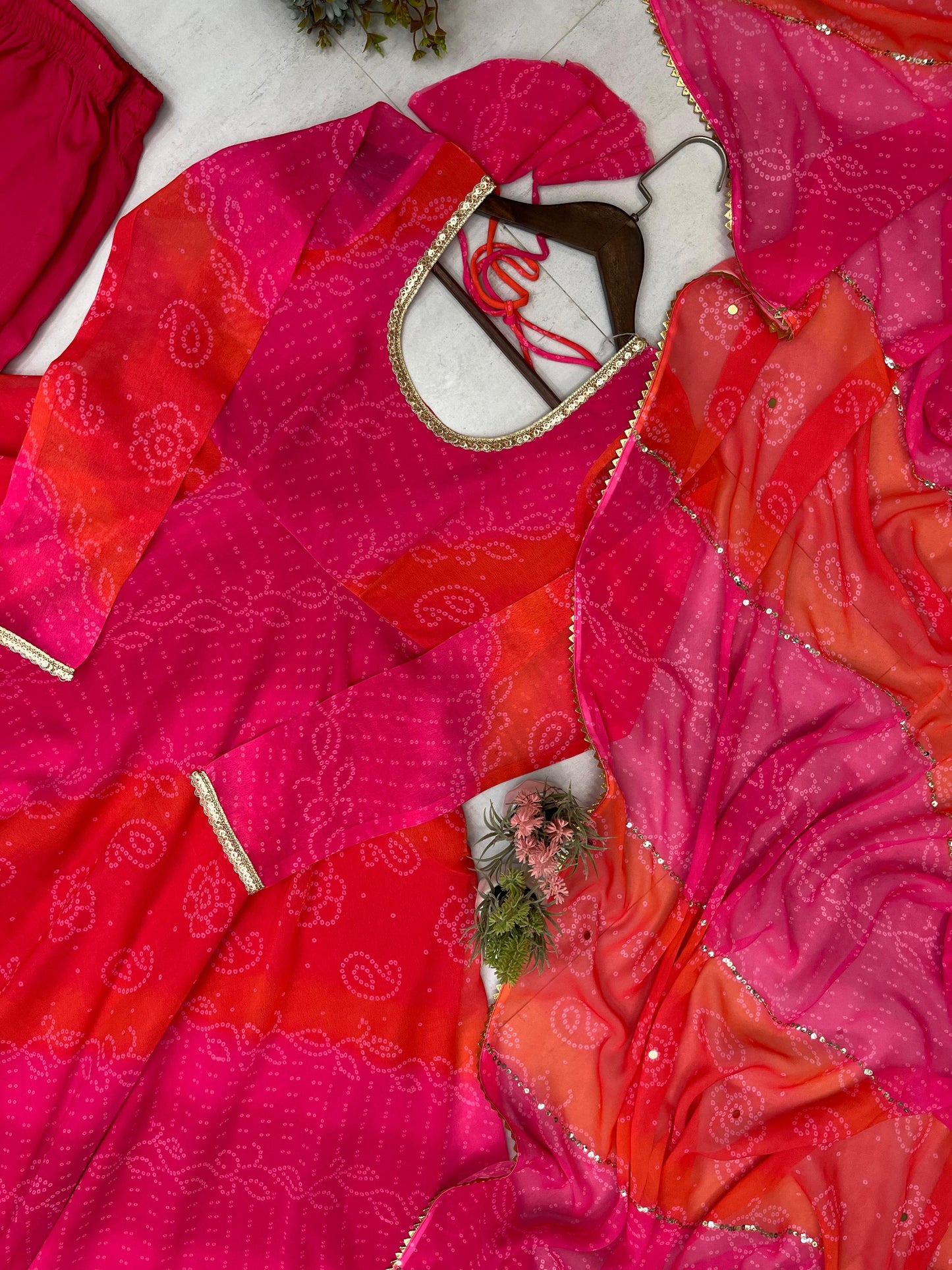 Comfortable gown with faux georgette fabric with printed work with stitched pant and dupatta