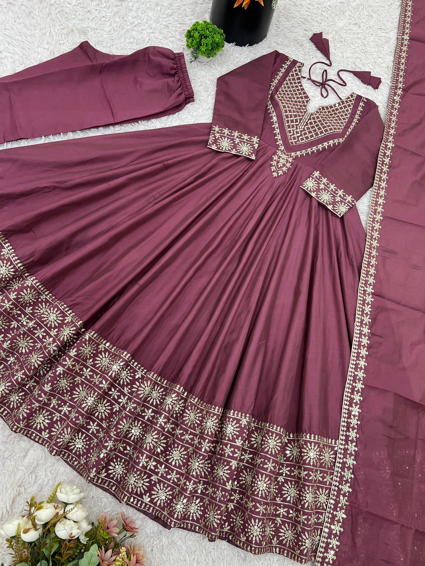 Presenting New Designer Collection In Roman simmer silk With Embroidery Work Top-Bottom And Dupatta Set Fully Stitched Ready To Wear