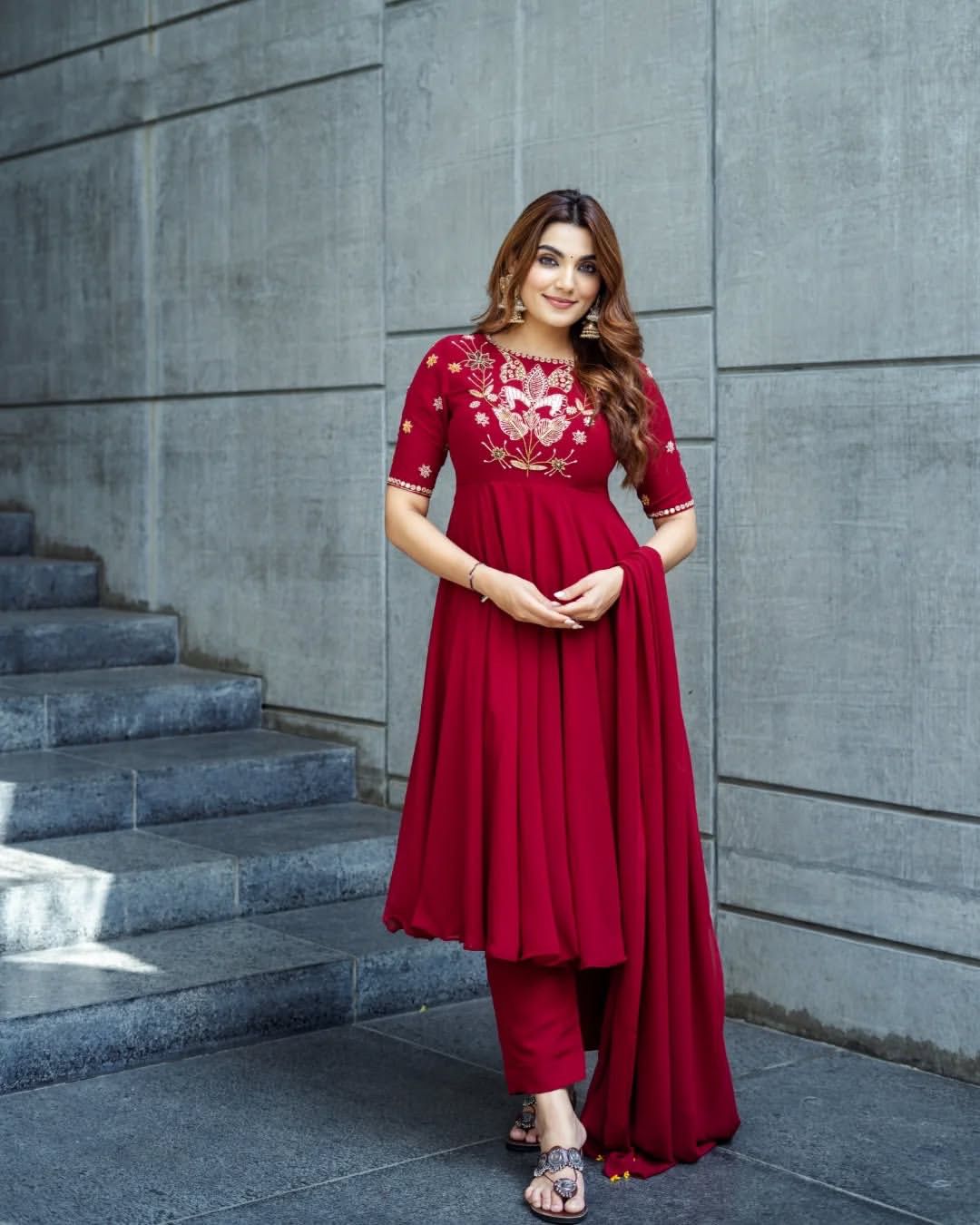 Presenting New Designer Collection In Roman simmer silk With Embroidery Work Top-Bottom And Dupatta Set Fully Stitched Ready To Wear