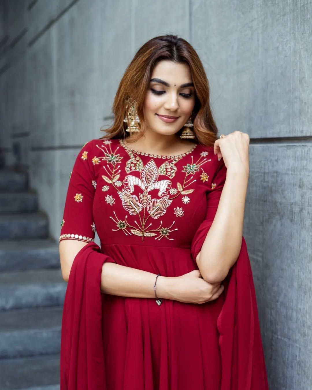 Presenting New Designer Collection In Roman simmer silk With Embroidery Work Top-Bottom And Dupatta Set Fully Stitched Ready To Wear