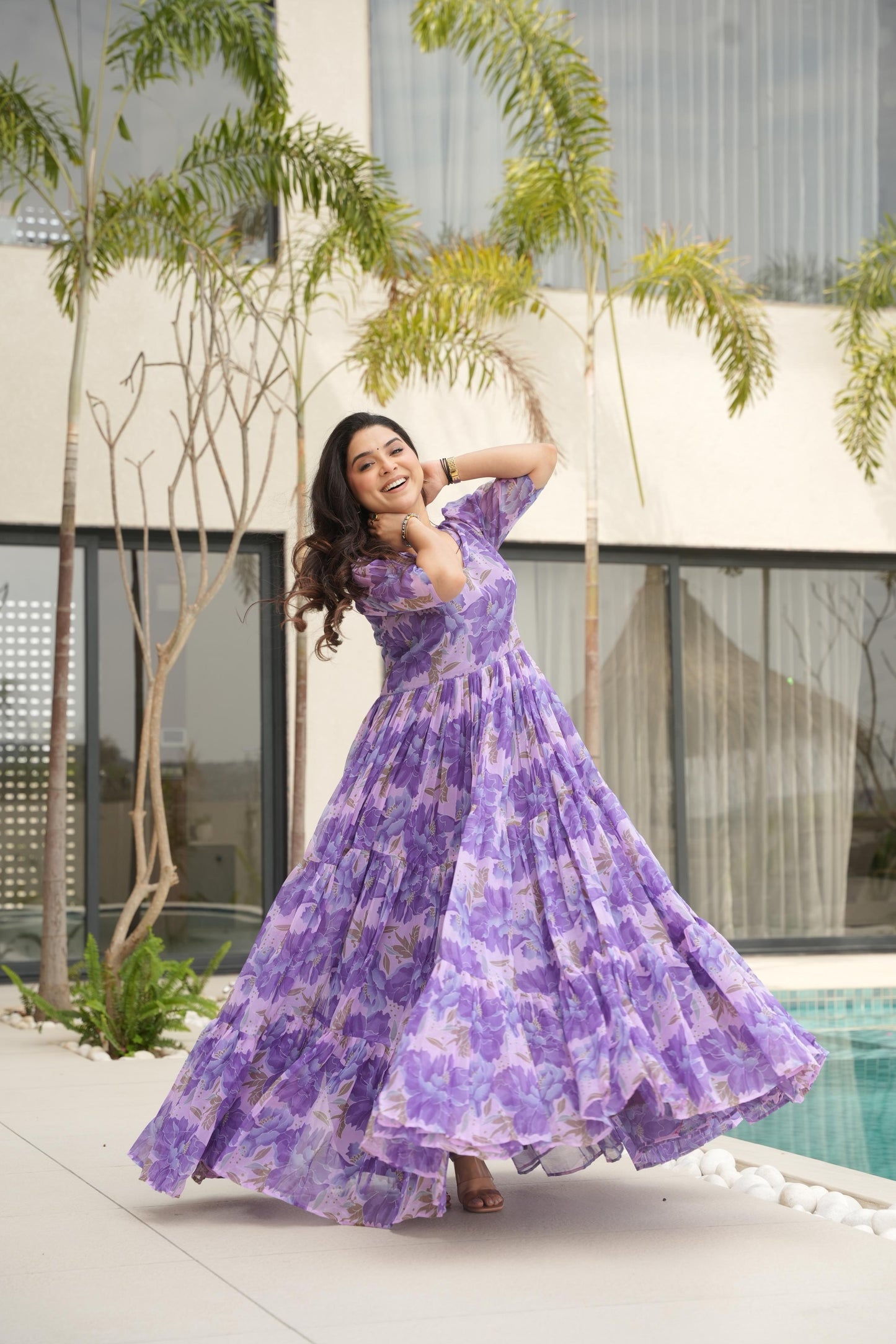 Desirable Women's Fully Flair Gown Made With Faux Georgette Fabrics With Print
