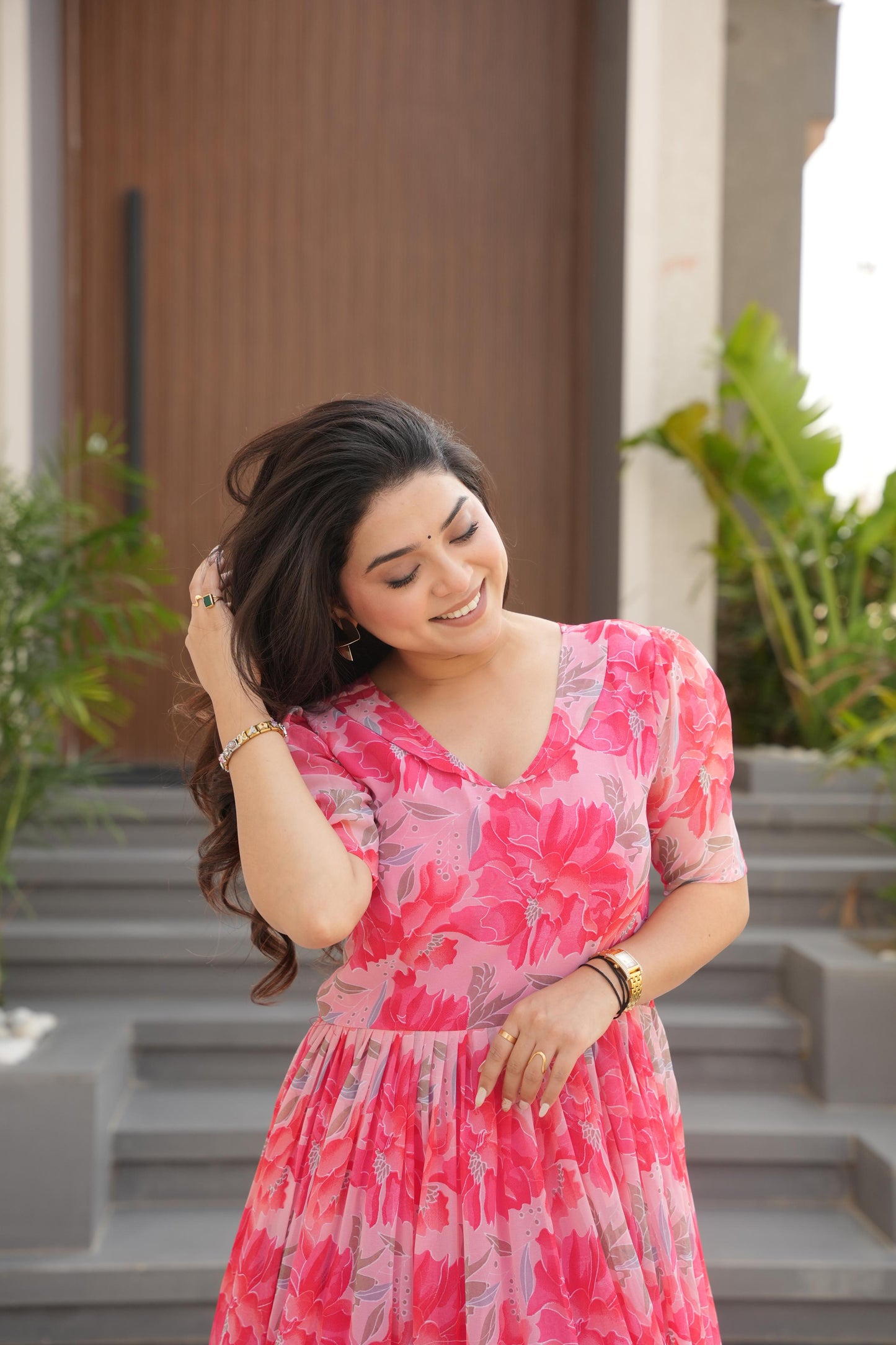 Desirable Women's Fully Flair Gown Made With Faux Georgette Fabrics With Print