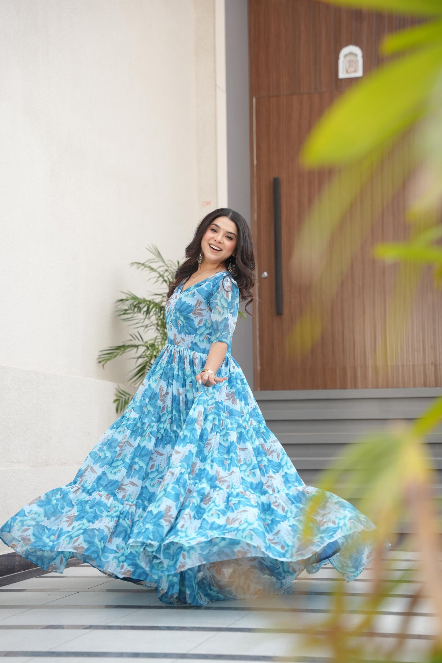 Desirable Women's Fully Flair Gown Made With Faux Georgette Fabrics With Print