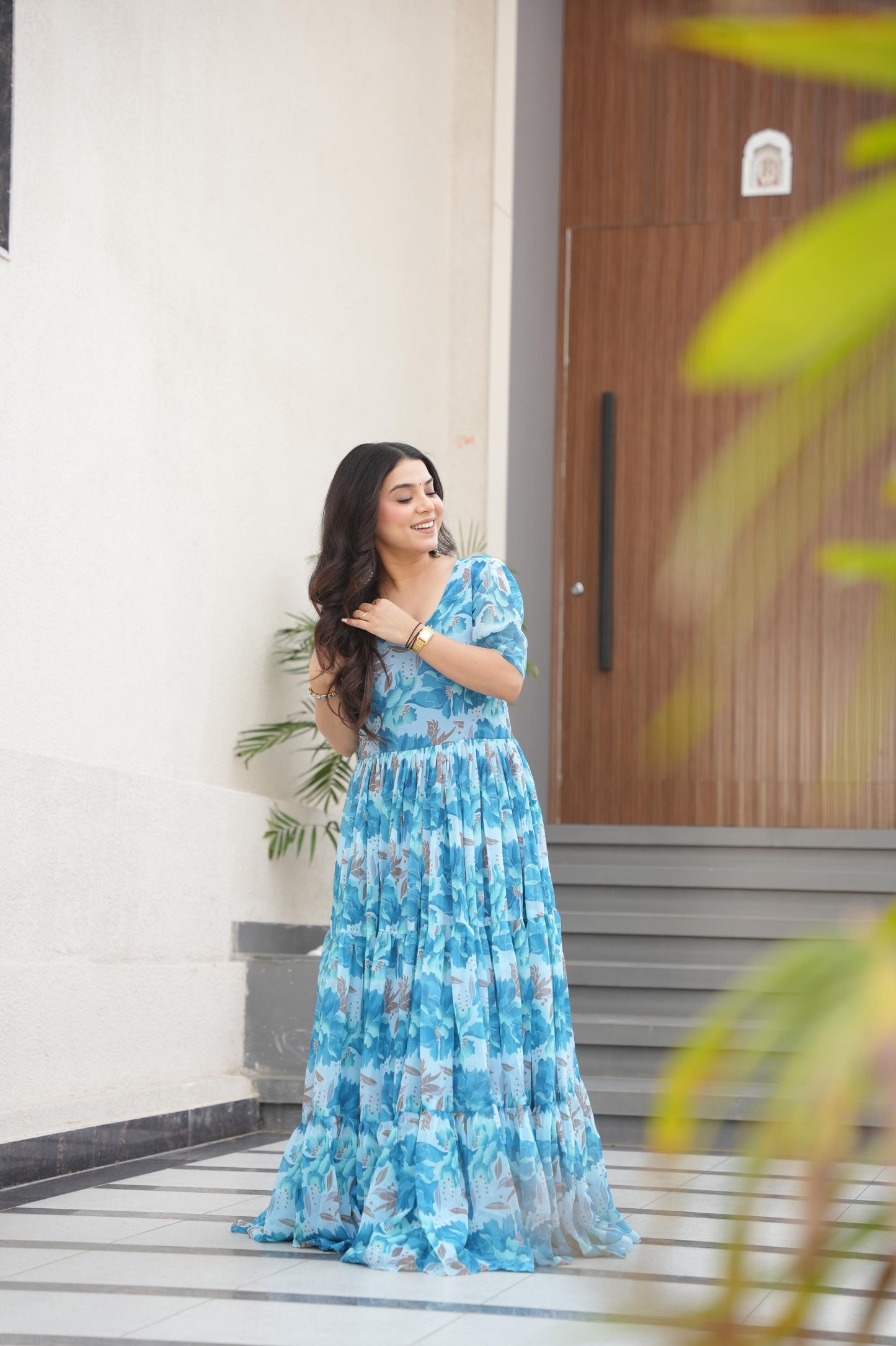 Desirable Women's Fully Flair Gown Made With Faux Georgette Fabrics With Print