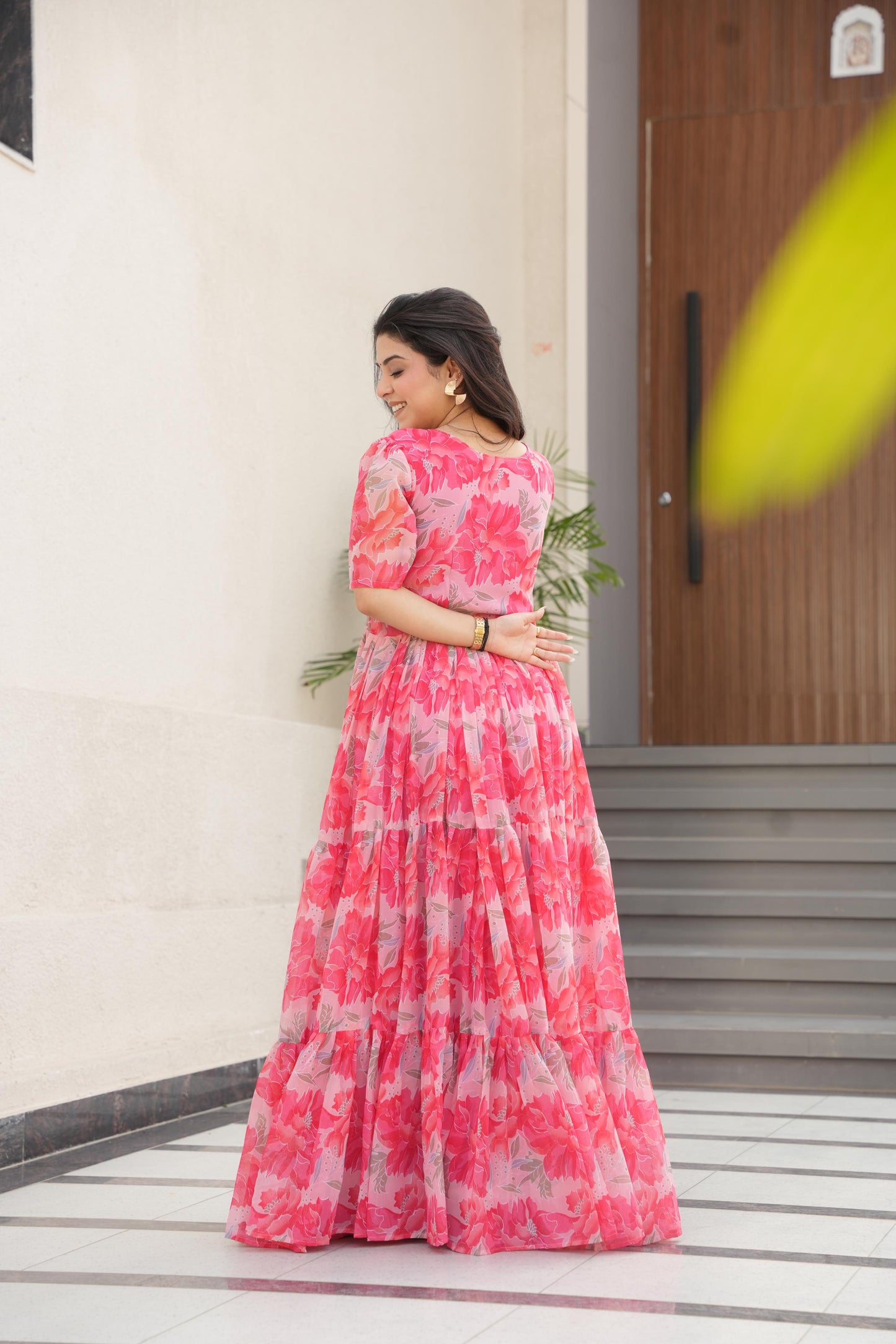 Desirable Women's Fully Flair Gown Made With Faux Georgette Fabrics With Print