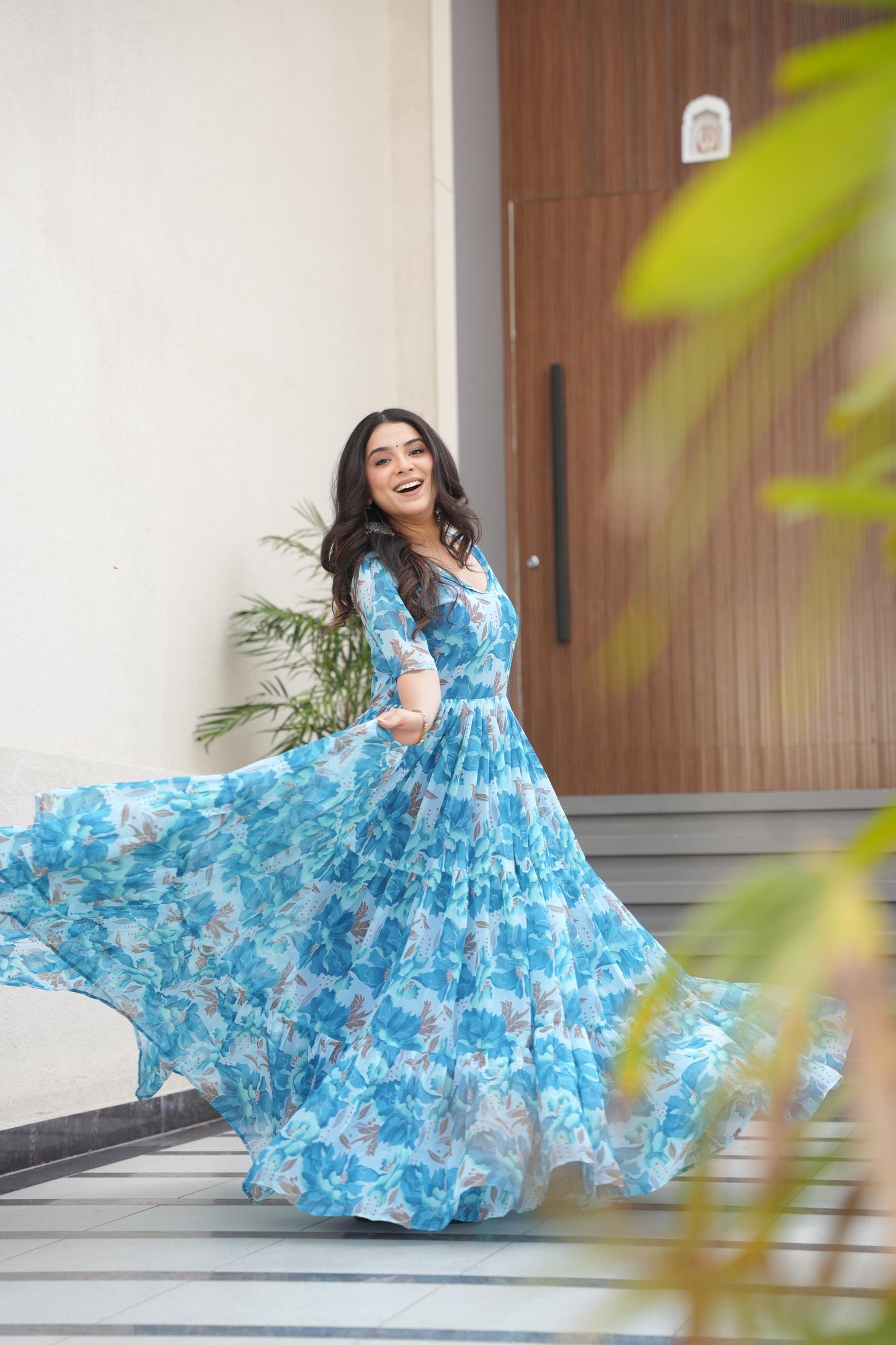 Desirable Women's Fully Flair Gown Made With Faux Georgette Fabrics With Print